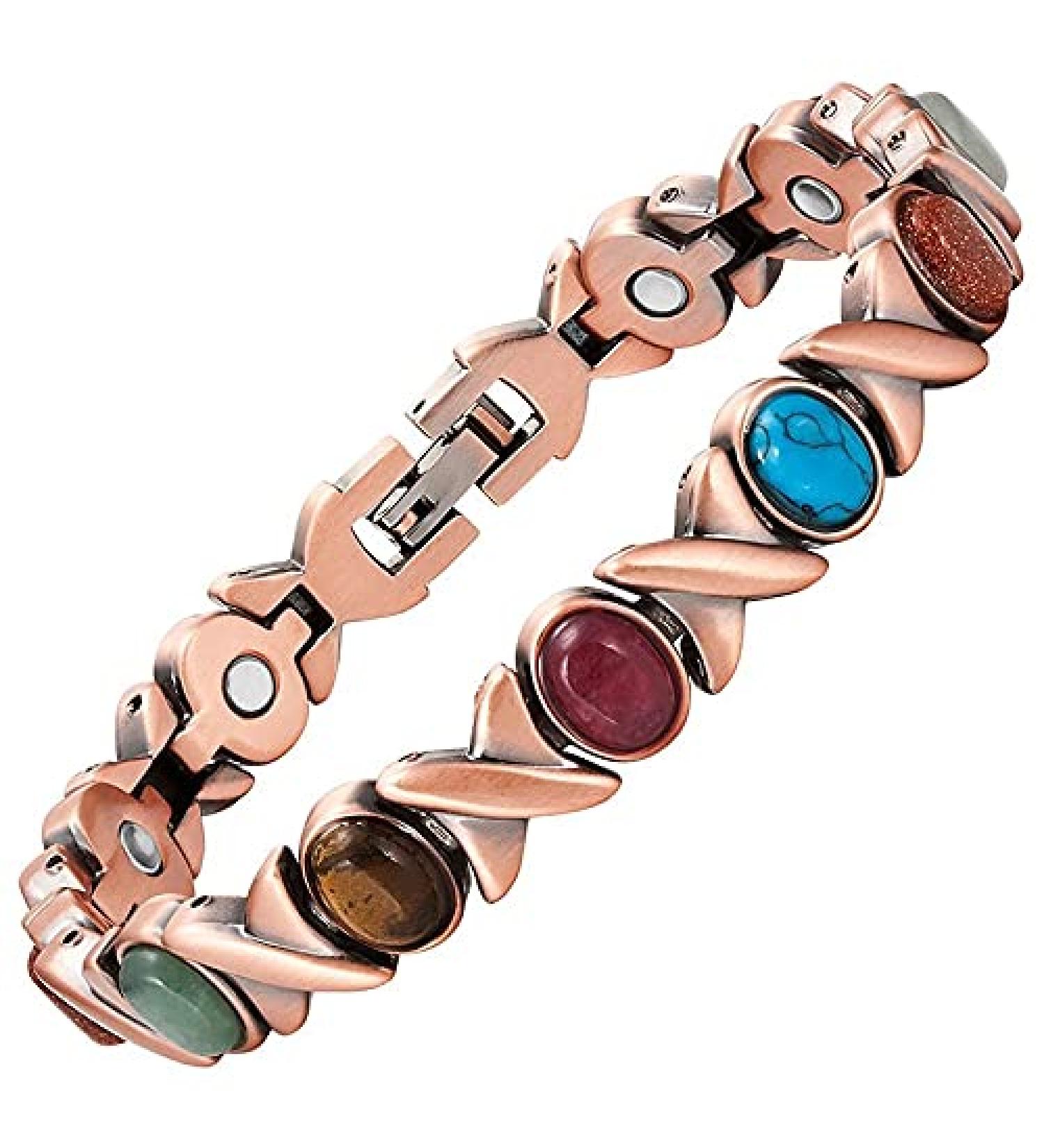 Shop Magnetic Copper Bracelet with Semi-Precious Stones - 21cm - 3000 Gauss Magnetic Jewelry for Wellness - Buy Online on GoSupps.com