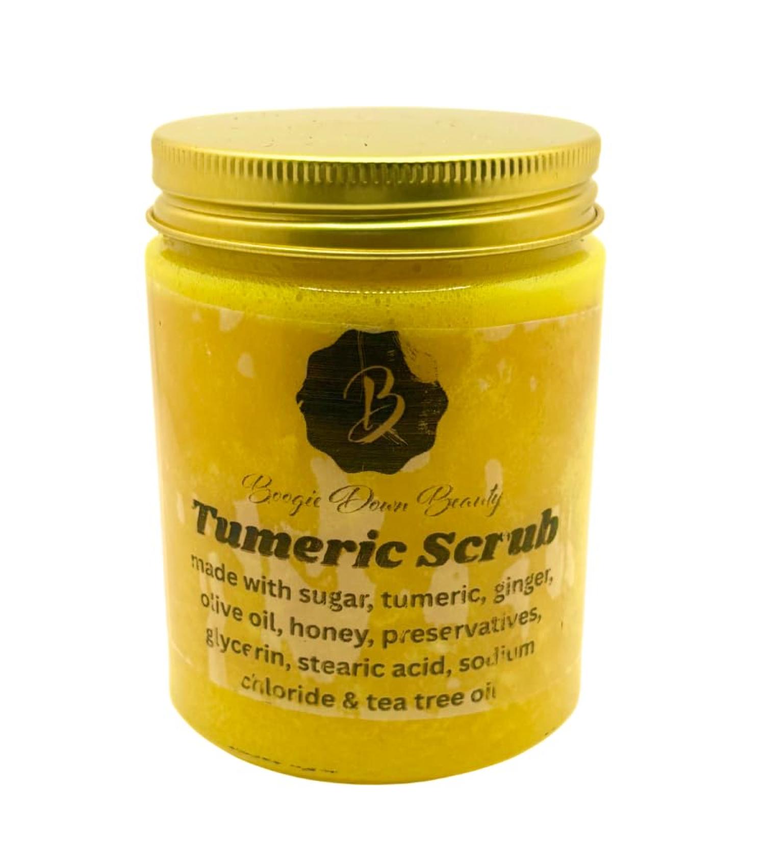 Boogie Down Beauty Tumeric Scrub Natural Exfoliating Body Scrub with Sugar Turmeric Ginger Olive Oil Honey Glycerin Tea Tree Oil