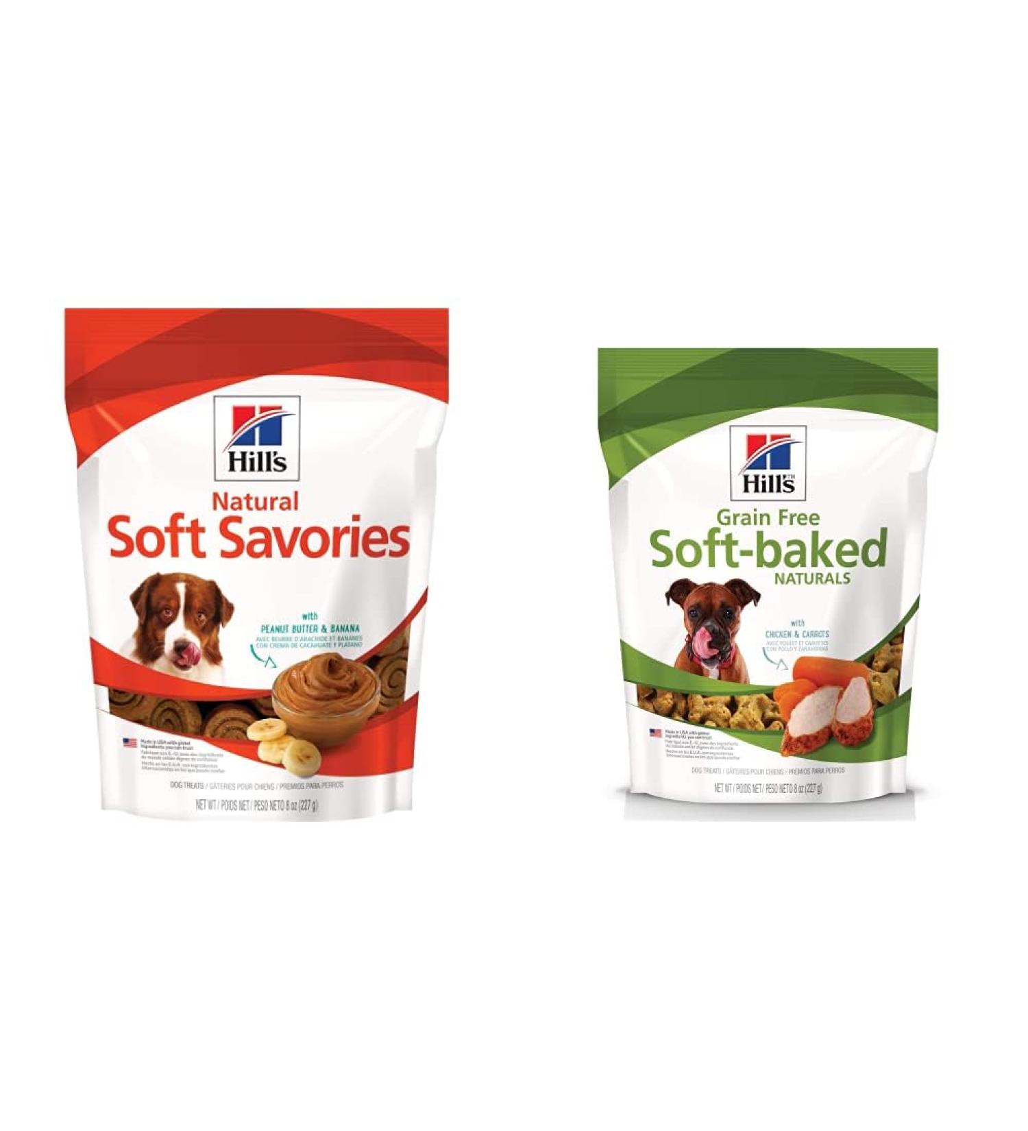 Hills Natural Soft Savory Dog Treats with Peanut Butter & Banana (8 oz) + Grain Free Soft-Baked Naturals Dog Treats with Chicken & Carrots (8 oz) - Buy Online on GoSupps.com