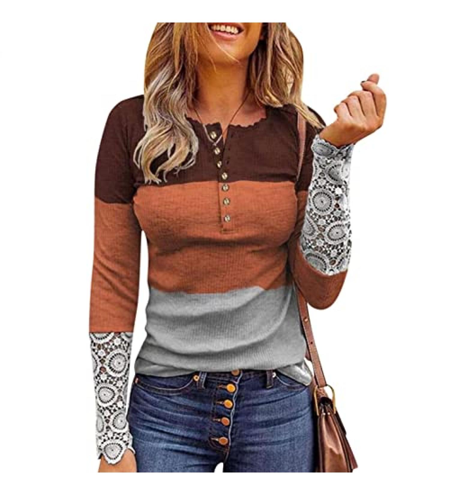 Women's Tie Dye Henley Long Sleeve Shirt - Ribbed Casual Fall Top | X-Large Orange - Buy Online on GoSupps.com