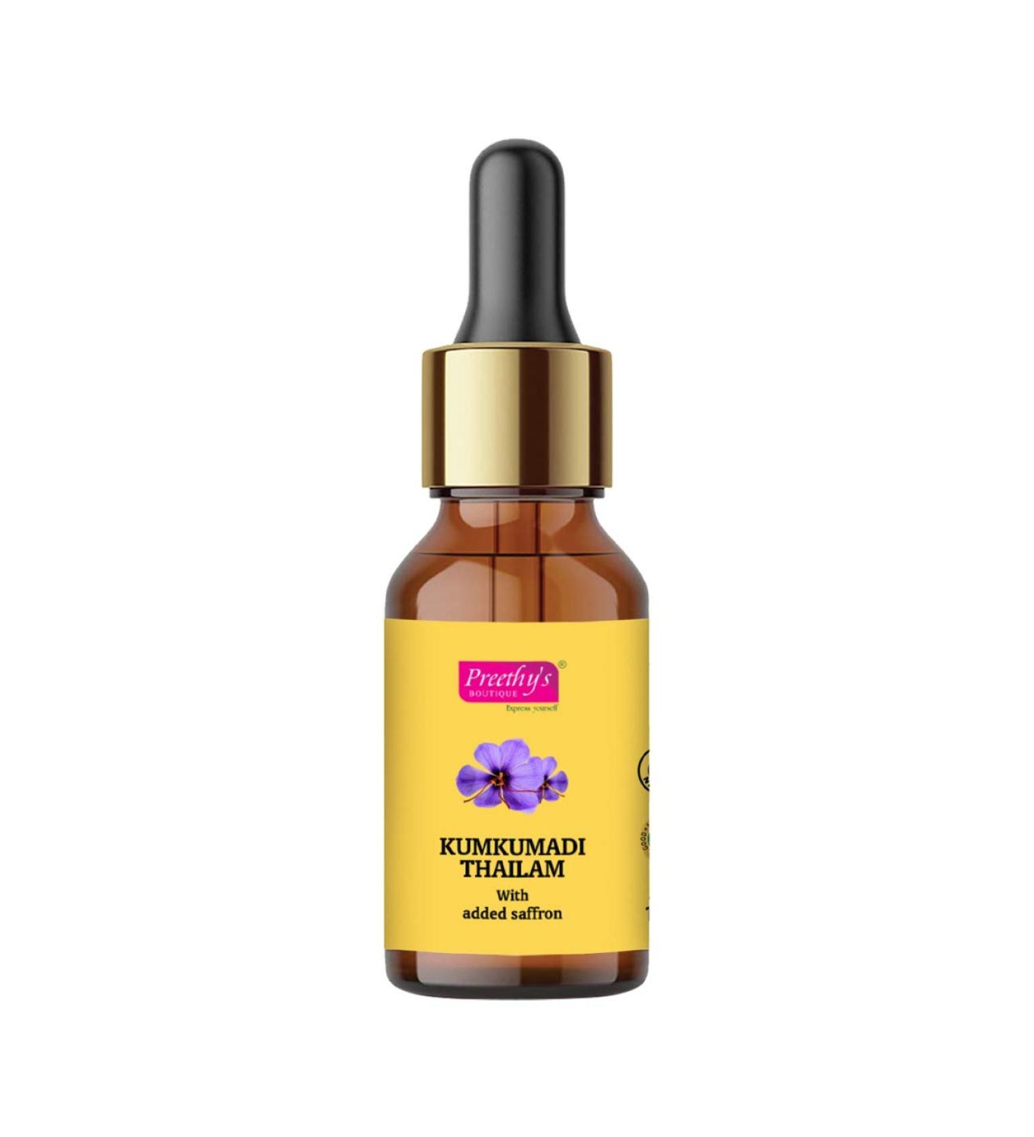 Preethy's Boutique Ayurvedic Saffron Oil for Glowing Skin | Kumkumadi Oil | Skin Moisturizer | Natural Anti aging Serum | 15 ml - Buy Online on GoSupps.com
