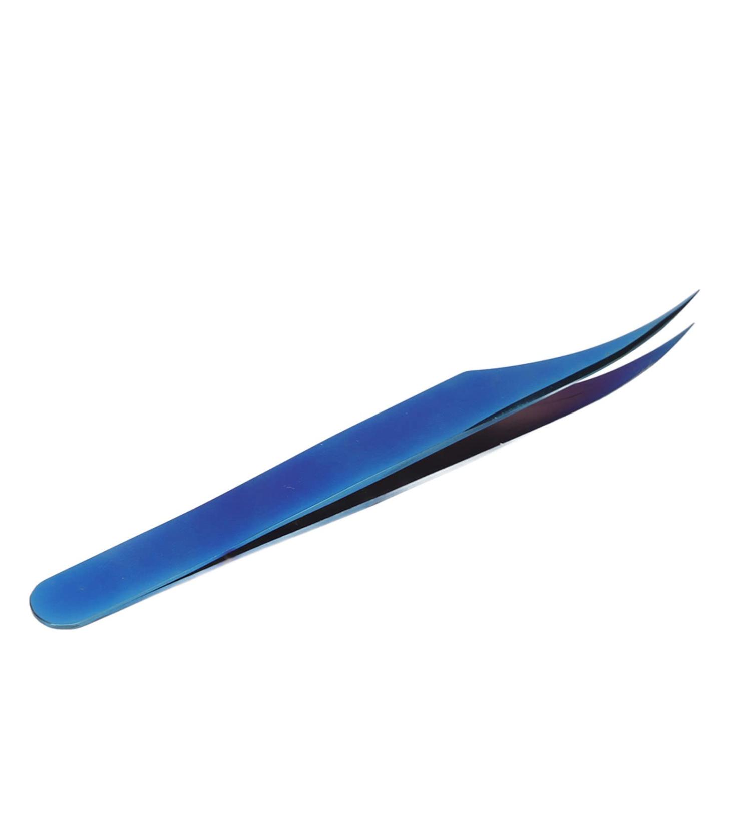 Blue Stainless Steel Curved Eyelash Tweezers for False Eyelash Extensions - Precision Beauty Tool | International Shipping - Buy Online on GoSupps.com