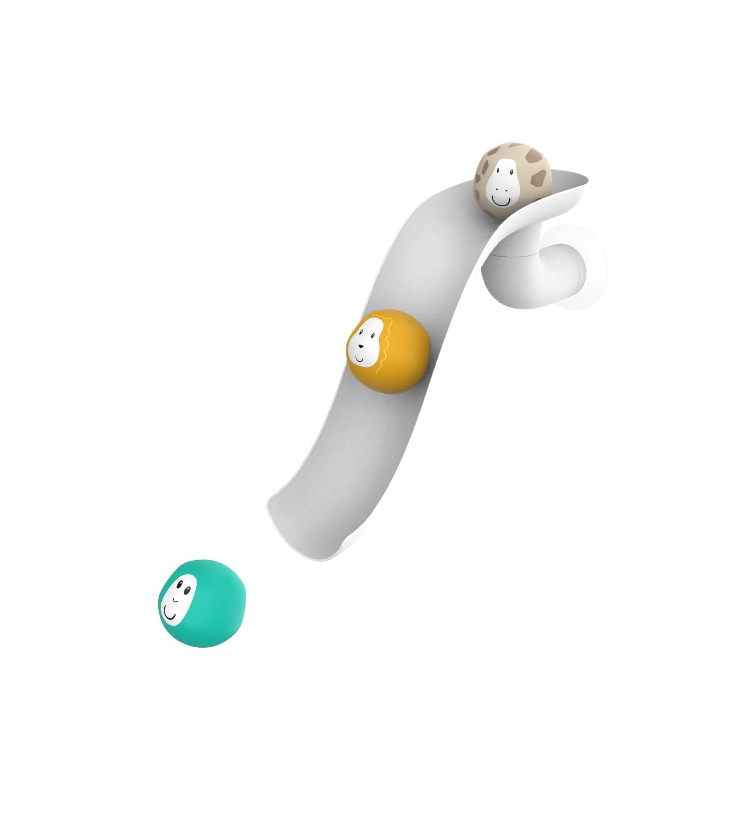 Matchstick Monkey Antimicrobial Baby Bath Toy Slide Set with Easy Grip Sensory Learning - 1 Slide + 3 Animal Rocks, White - Ages 12M - Buy Online on GoSupps.com