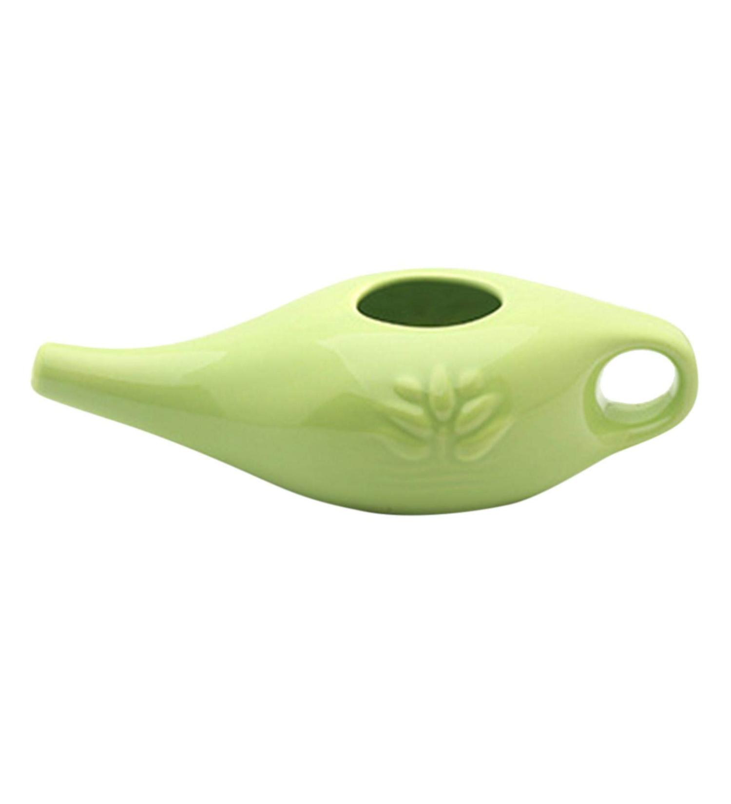 Richolyn Neti pot made of ceramic for nose rinsing nose washing set comfortable snap pot for sinuses and sinuses green