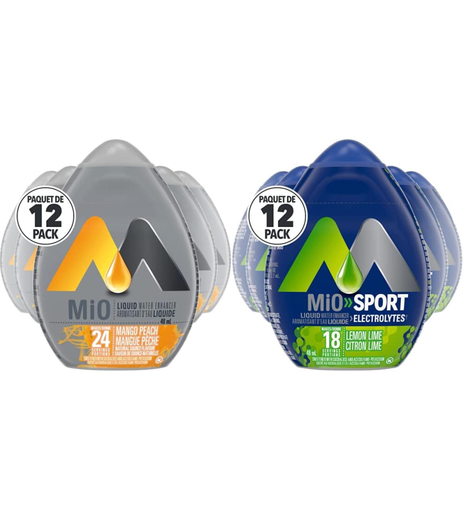 MiO Mango Peach Liquid Water Enhancer 48ml (Pack of 12) & MiO Sport Lemon Lime Liquid Water Enhancer 48ml (Pack of 12) - Buy Online on GoSupps.com