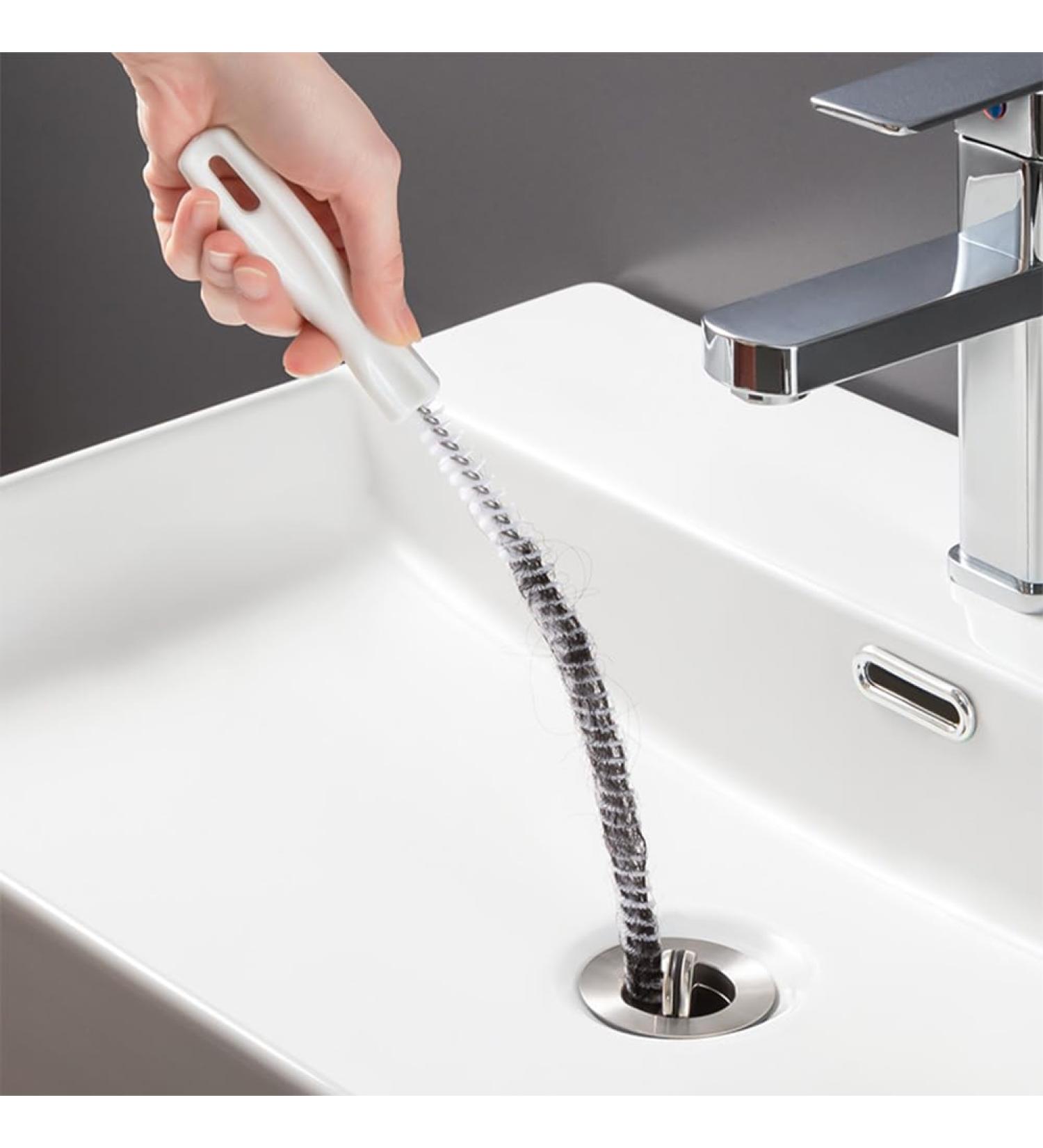 Flexible 60CM Sink Cleaning Pipe Brush - Unblocker Tool for Bathroom & Kitchen Drains - Hair Catcher & Overflow Cleaner - White - Buy Online on GoSupps.com