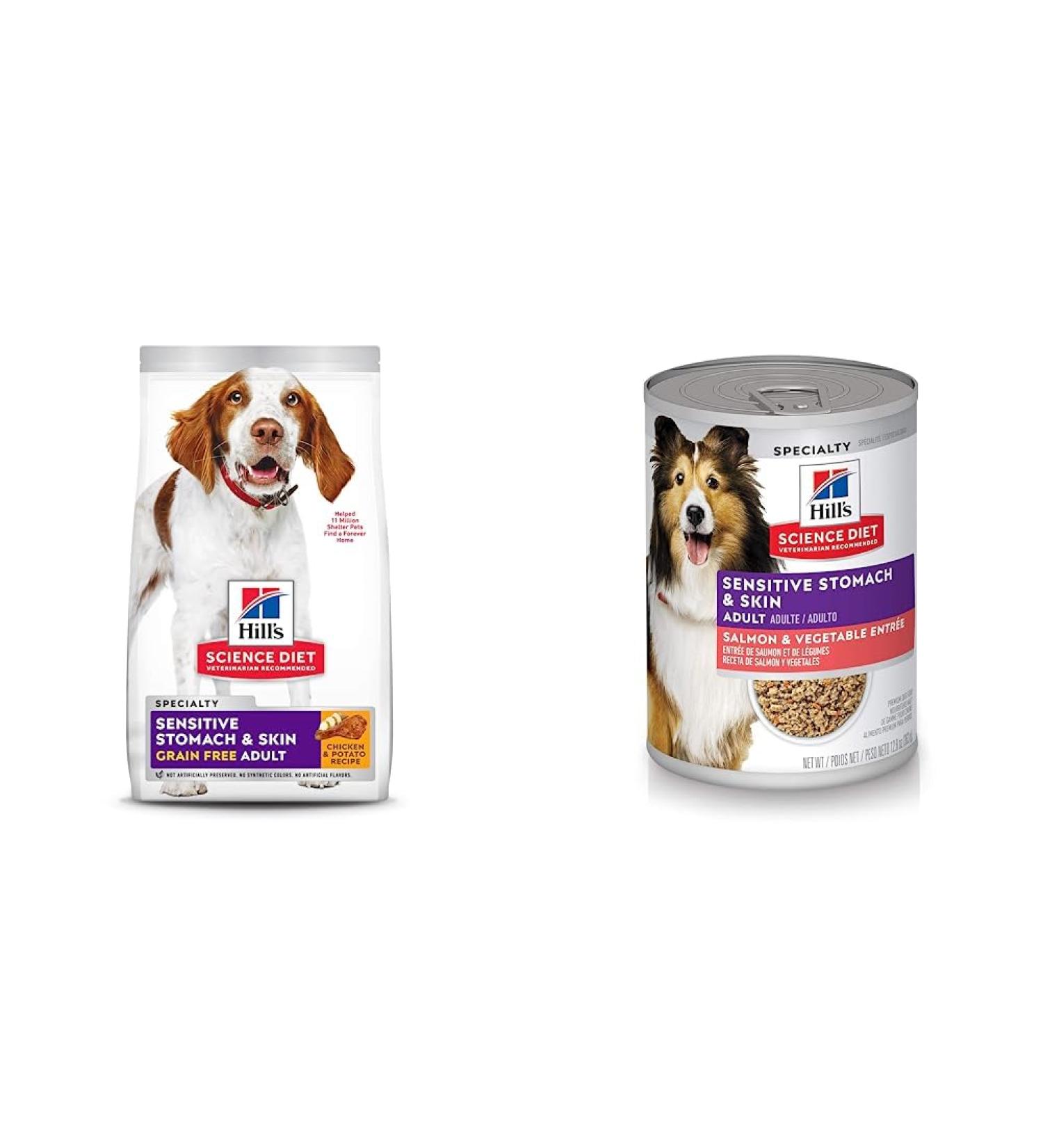Hill's Science Diet Adult Sensitive Stomach & Skin Grain Free Dry Dog Food Chicken & Potato Recipe 24 lb Bag & Adult Sensitive Stomach & Skin Canned Dog Food Salmon & Vegetable Entr e - Buy Online on GoSupps.com