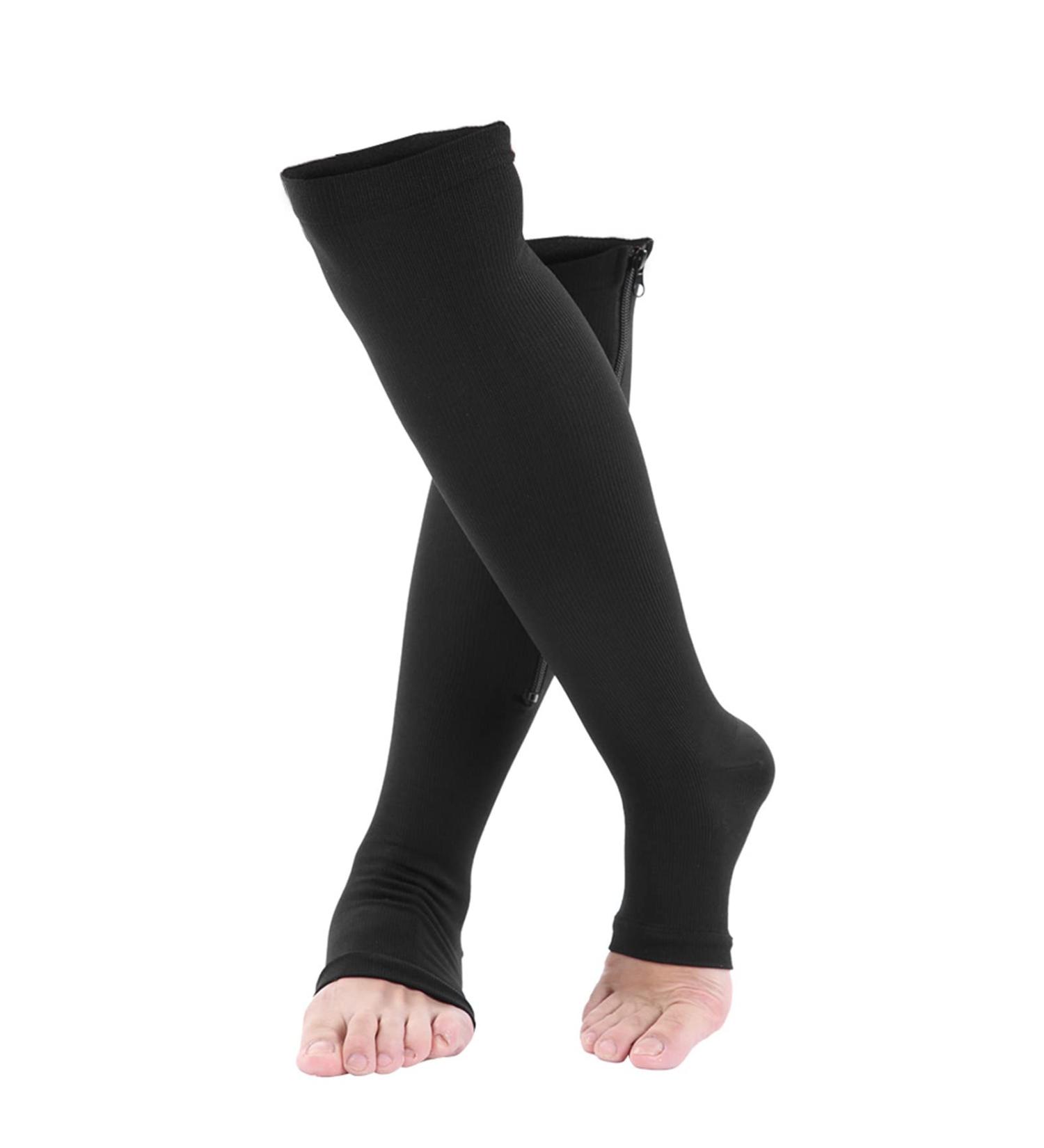 Calf Compression Stockings for Men & Women | Knee Support Socks for Varicose Vein Relief | Breathable Elastic Footstulps for Lymphedema (S/M) - Black - Buy Online on GoSupps.com