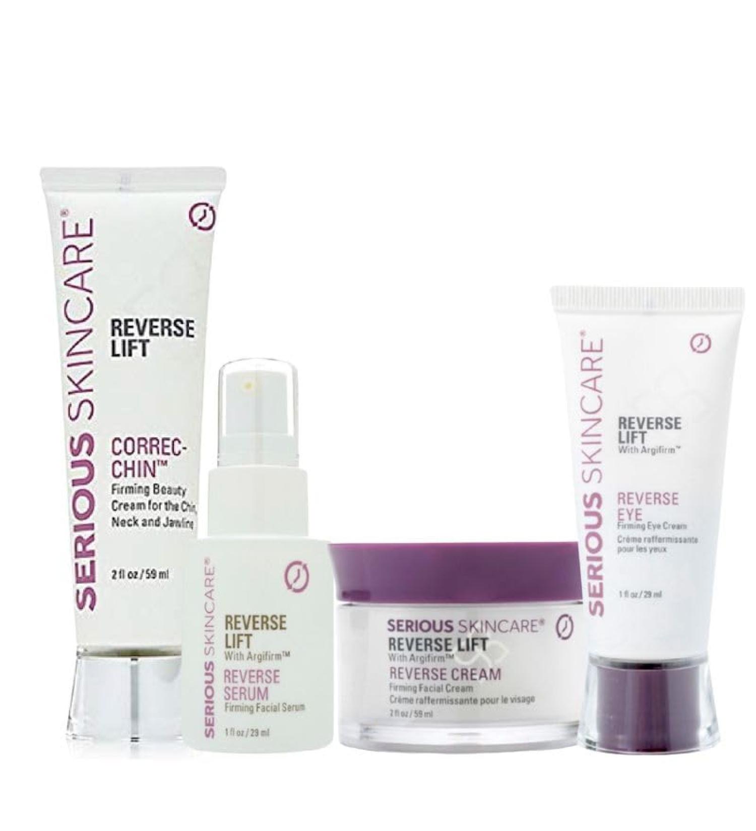 Serious Skincare Reverse Lift Firming Set - 4 Piece Facial Cream Correc-Chin Serum & Eye Cream - Firm Lift & Smooth Wrinkles - Lightweight Formula for All Skin Types - Buy Online on GoSupps.com