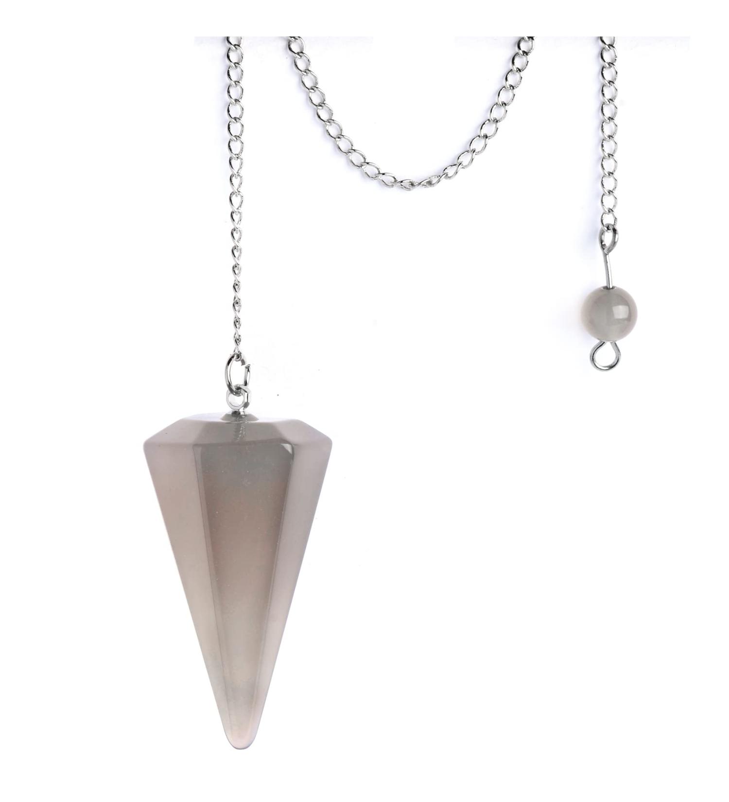 Seven Chakra Beads & Pendulum - Gray Agate Natural Gemstones for Meditation Yoga & Divination - Buy Online on GoSupps.com