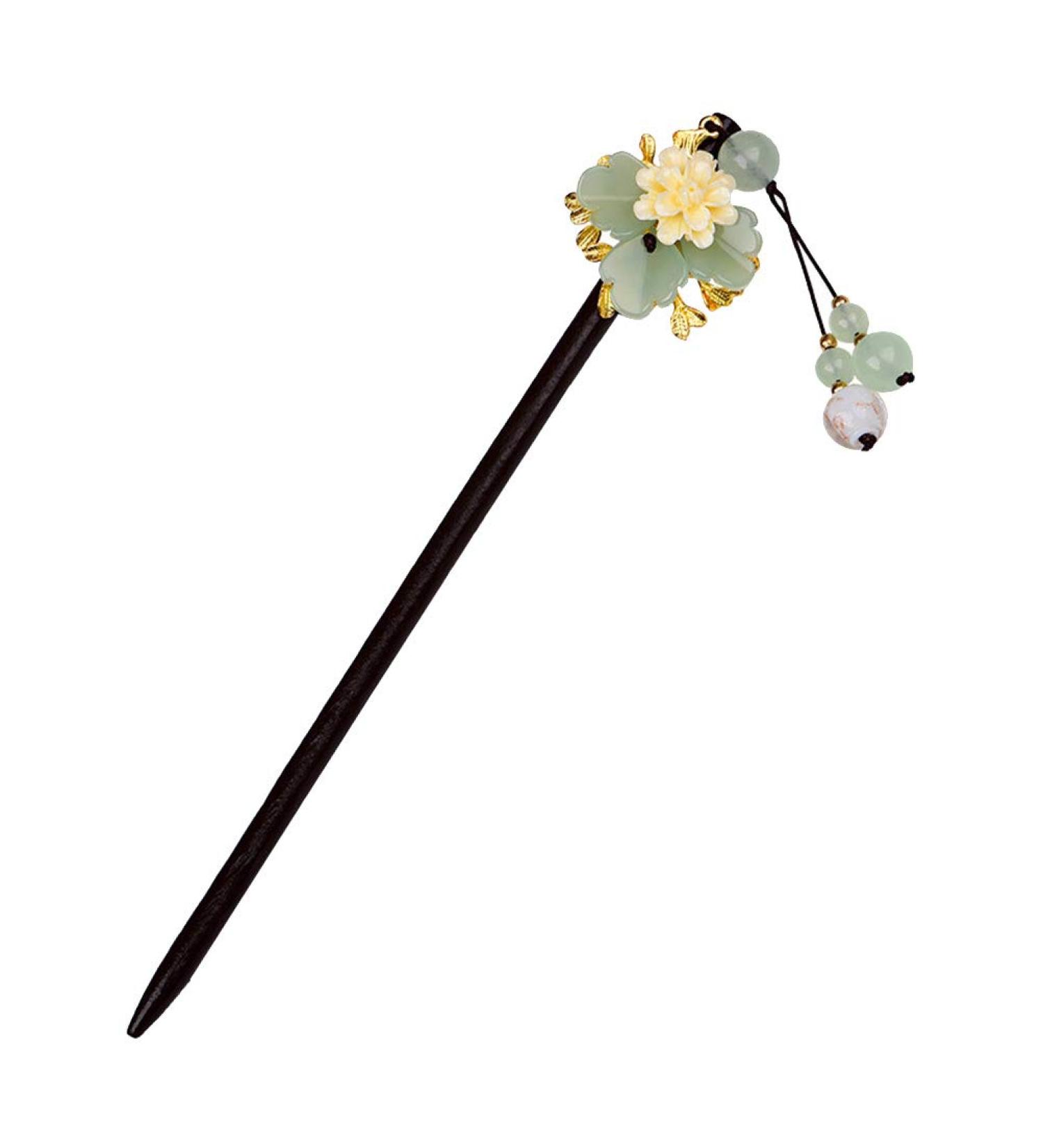 Lurrose Wooden Hair Stick with Resin Flower Tassel - Classical Chinese Hairpin for Bride, Kimono Hair Ornament - Buy Online on GoSupps.com