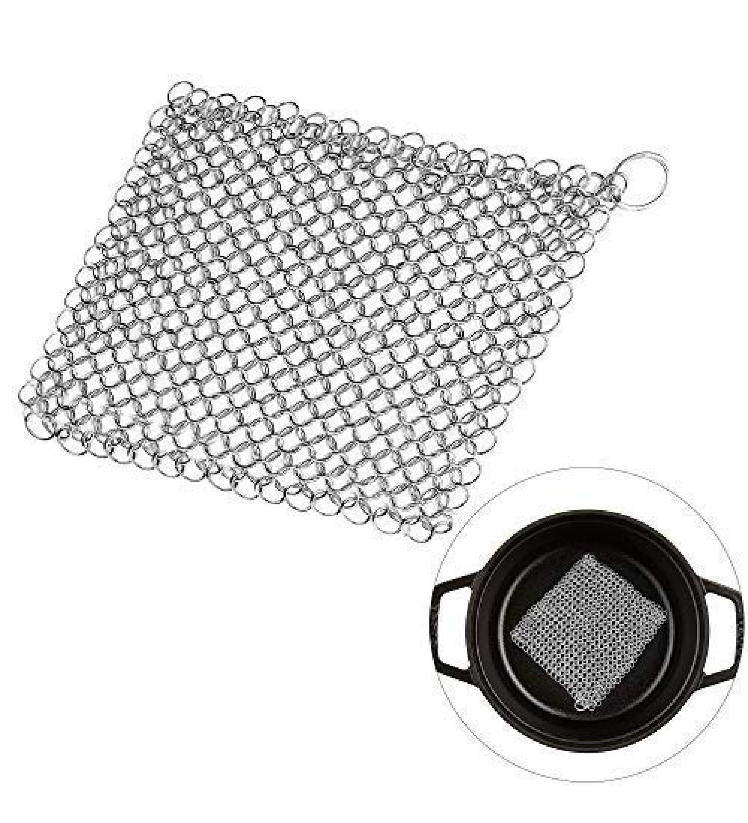Buy Meeqiao Cast Iron Cleaner - Stainless Steel Chain Scrubber for Pans & Dutch Ovens | 10x10cm International Shipping - Buy Online on GoSupps.com