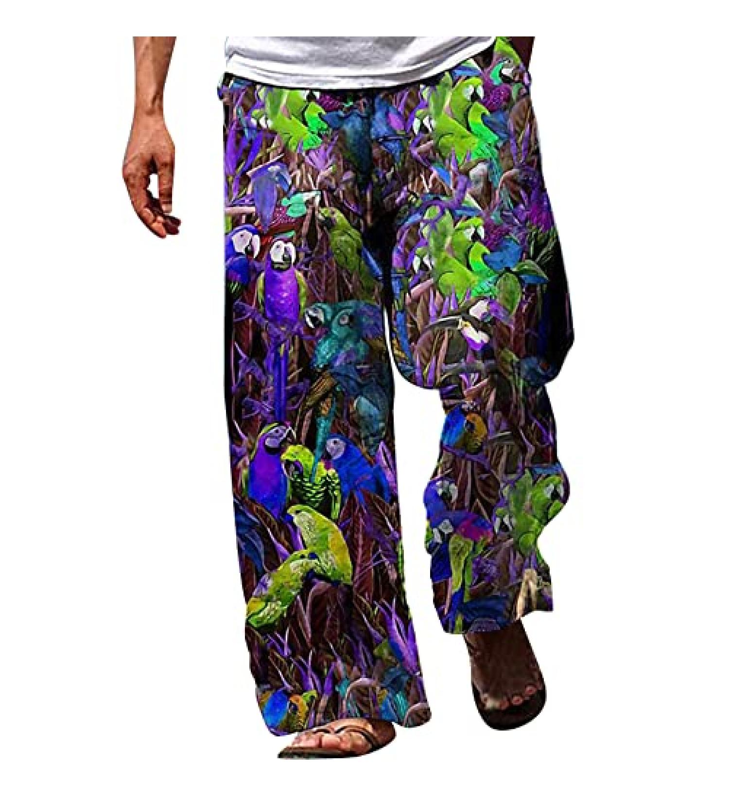 Men's Wide Leg Casual Pants | Loose Fit Lightweight Elastic Waist | Summer Beach Yoga Trousers - 3XL - Buy Online on GoSupps.com