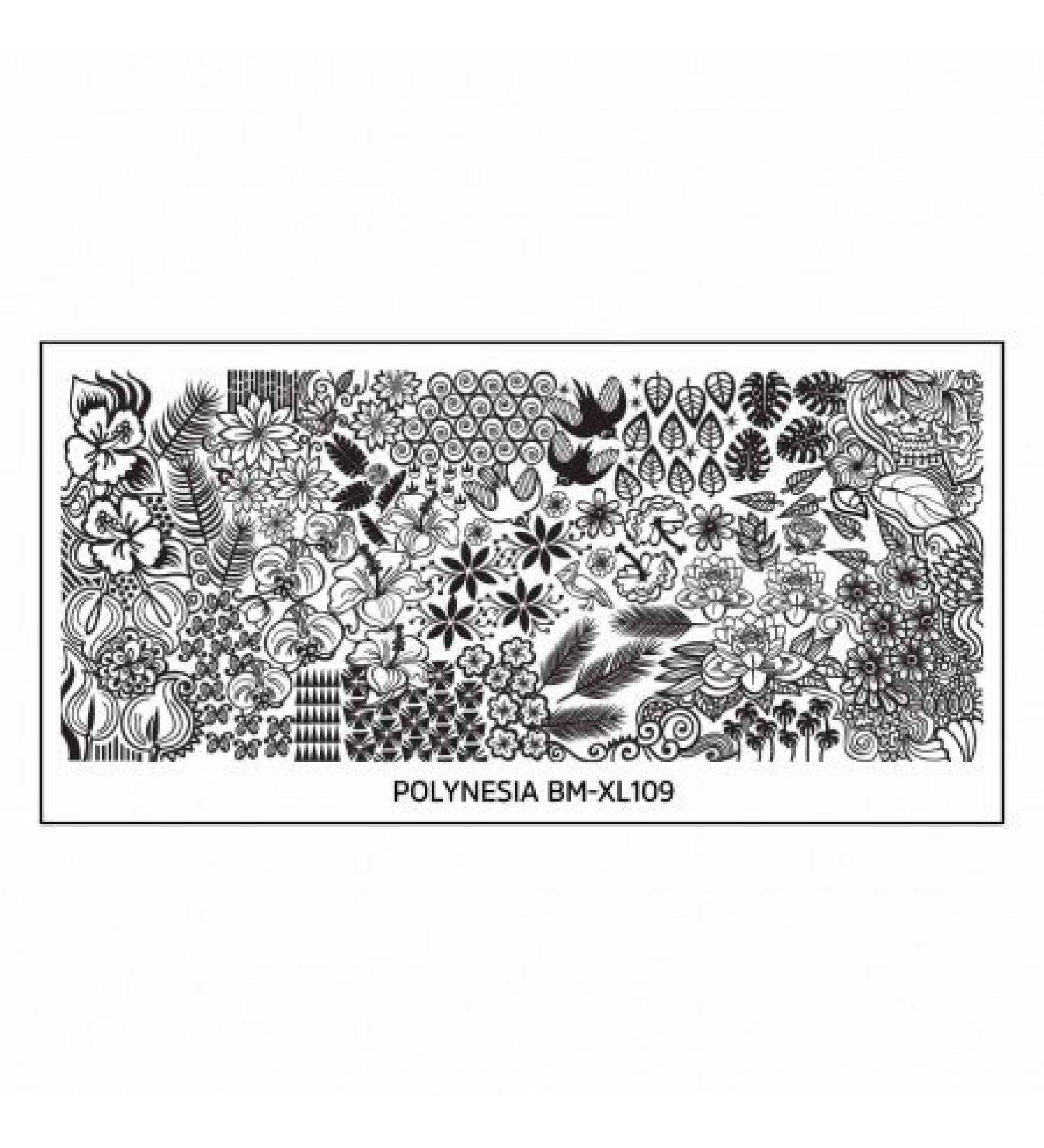 Stamping stencil plate BM XL 109 Bundlemonster flowers flower feather nail art nail design