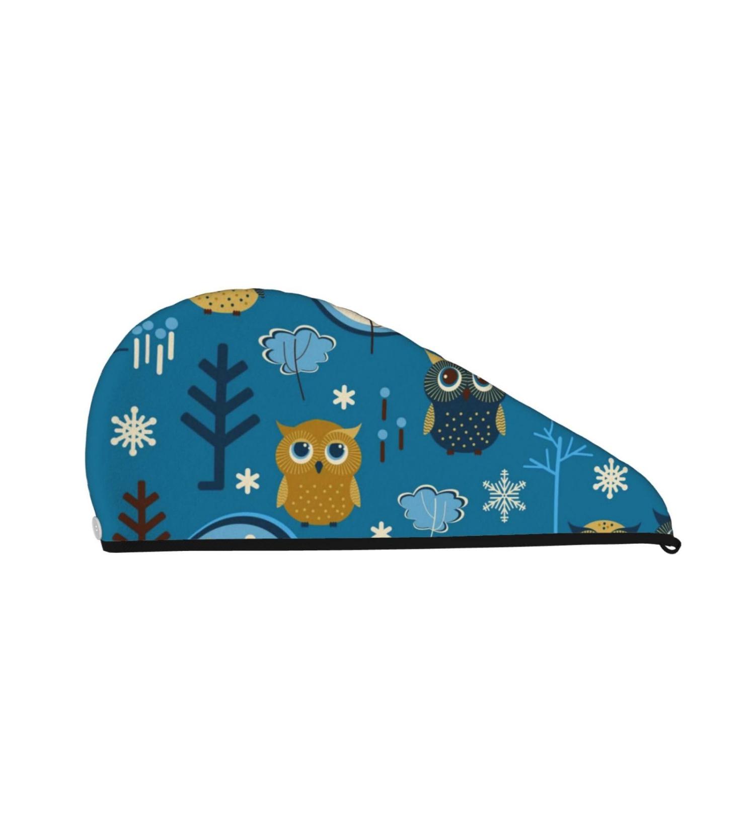 Cute Colorful Owls & Trees Microfiber Hair Towel | Super Absorbent Quick Dry Cap for Long & Curly Hair - Soft Coral Velvet Wrap for Women - Buy Online on GoSupps.com