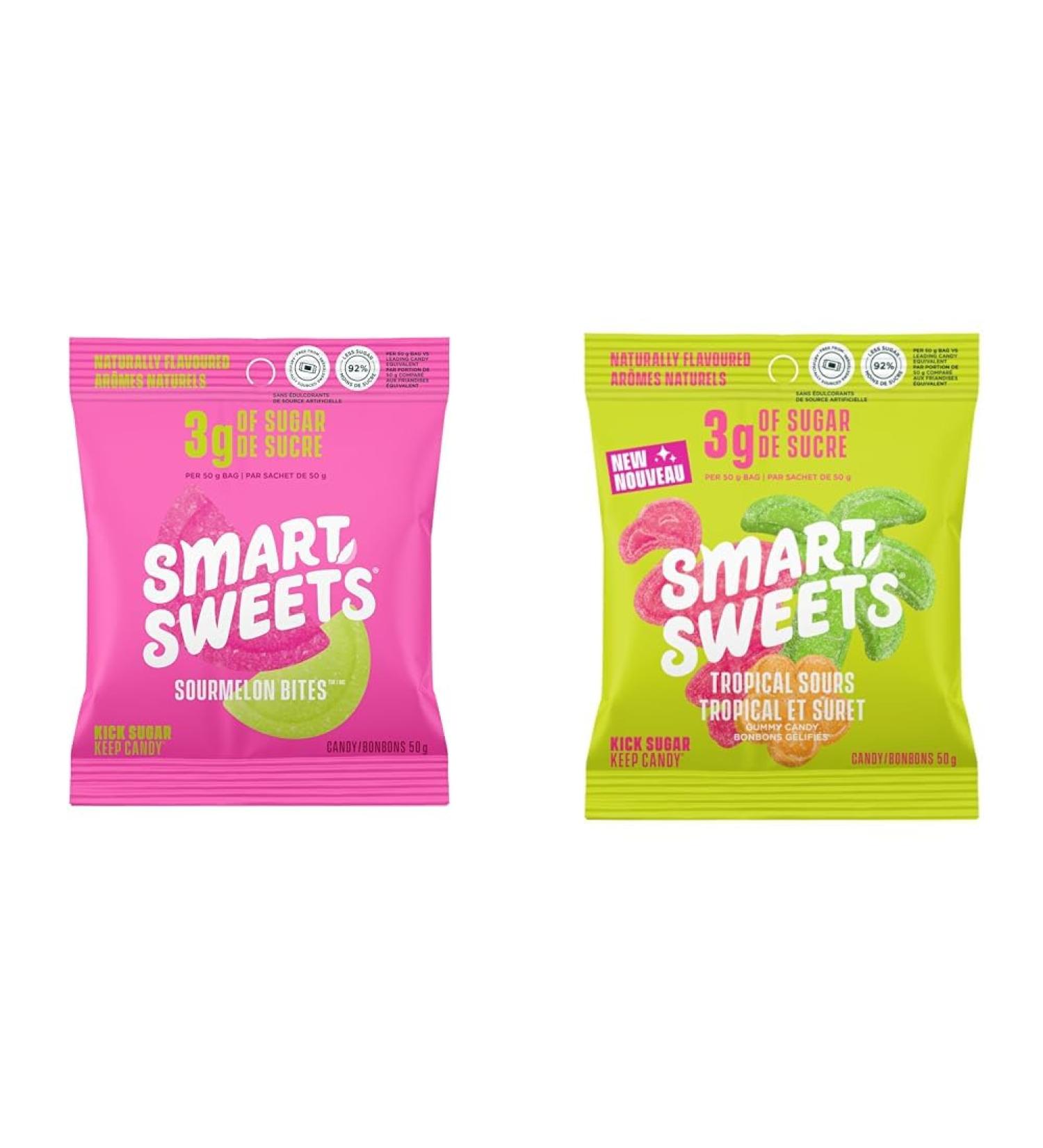 SMART SWEETS Low Sugar Sourmelon Bites Candy Fruity Free of Sugar Alcohols & Tropical Sours 50g (Pack of 14) Candy with Low Sugar Low Calorie - Buy Online on GoSupps.com