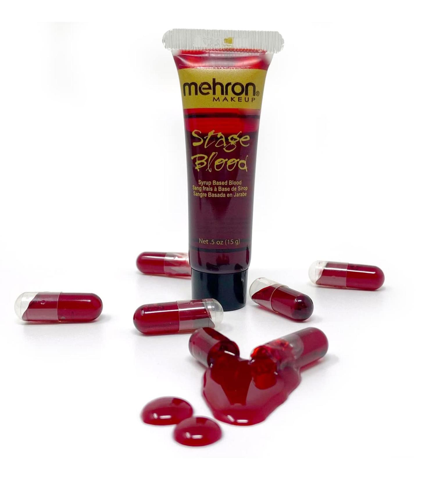 Mehron Makeup Stage Blood - 6 Pack Easy Fill Capsules & 0.5 Ounce Bright Arterial Blood Tube | Perfect for Costumes & Effects - Buy Online on GoSupps.com