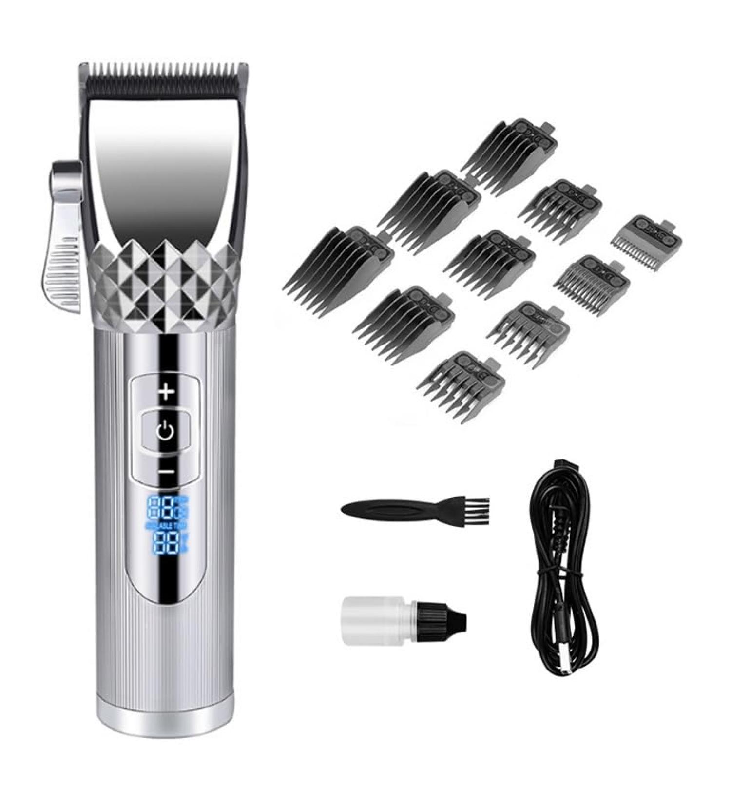 Professional Hair Clippers 7200PRM - USB Rechargeable Electric Hair Trimmer with LCD Display | Metal Hair Clippers for Men (Silver) - International Shipping Available - Buy Online on GoSupps.com