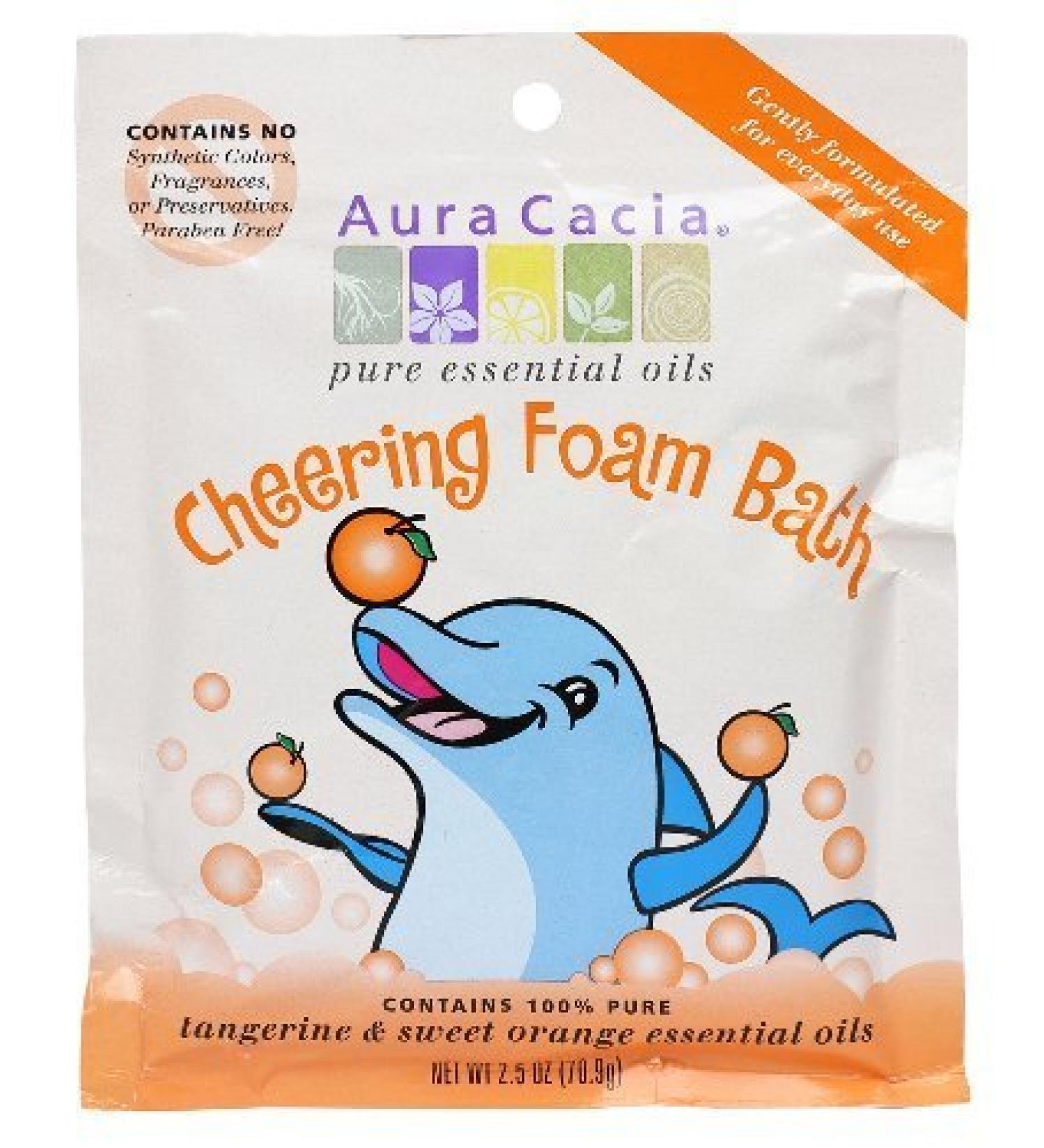 Aura Cacia Aromatherapy Foam Bath Cheering with Tangerine and Sweet Orange 2.5 Ounce Packet (Pack of 6)