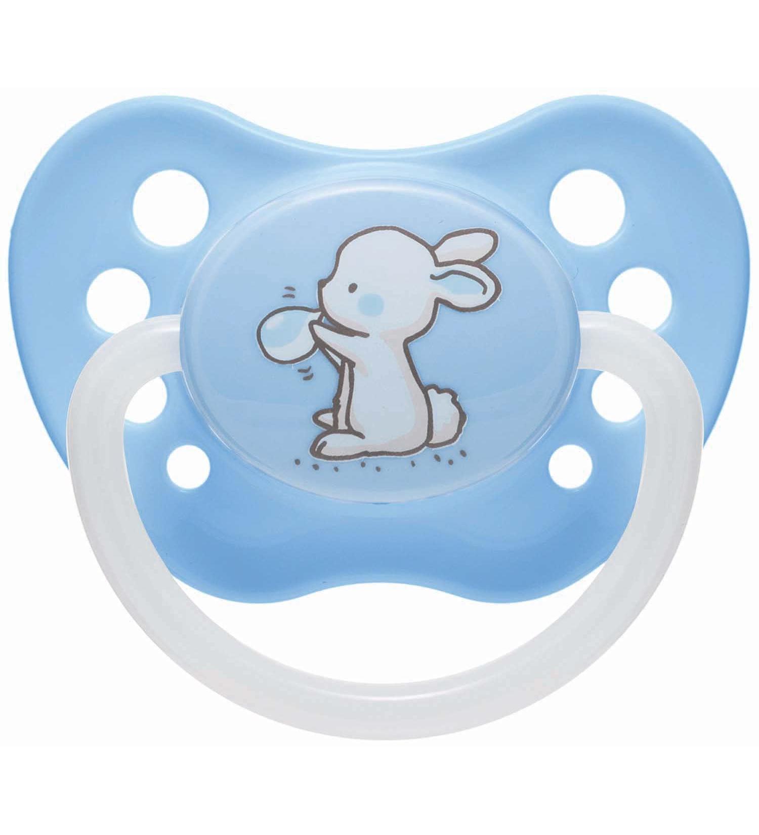 Canpol 23/262 Babies Little Cutie Symmetrical Silicone Pacifier with Bunny Print 6 to 18 Months Baby Blue