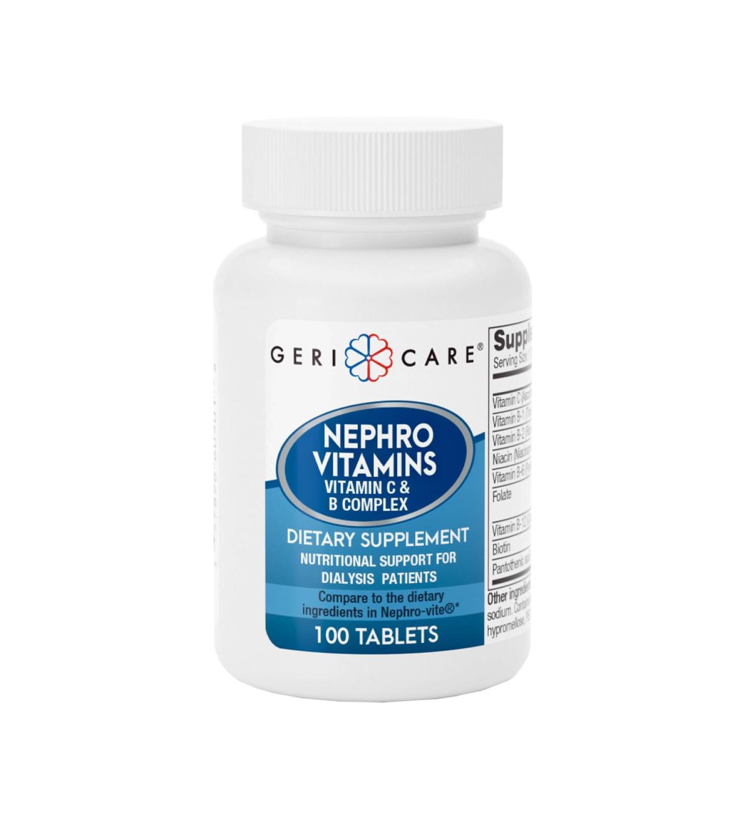GeriCare Nephro Vitamin C & B Complex Tablets 100 Count Daily Kidney Health & Energy Support Immune System Boost Antioxidant Protection & Metabolism Support (Pack of 1) - Buy Online on GoSupps.com