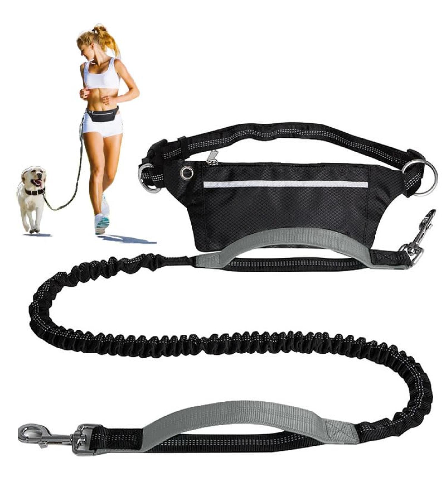 Hands Free Dog Lead for Running Walking Training Hiking Adjustable Running Lead for Dogs With Waist Pack Dual Handles Shock Absorbing Reflective Stitching Suitable for Medium and Large Dogs - Buy Online on GoSupps.com