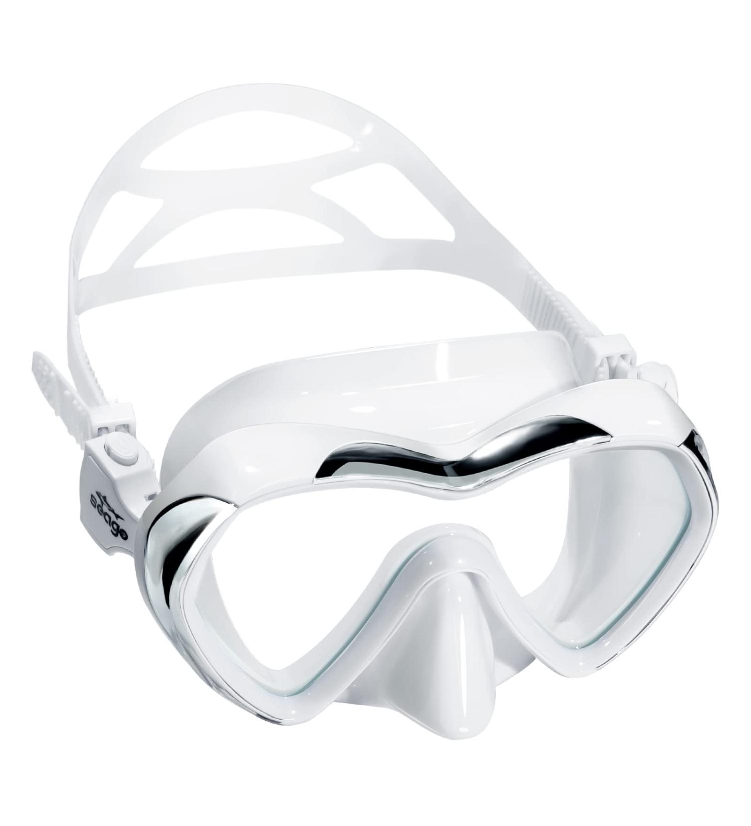 Seago Snorkel Diving Mask Swim Goggles - Stylish Clear Vision Anti-Fog Underwater Goggles for Adult Youth | Waterproof with Nose Cover - White - Buy Online on GoSupps.com