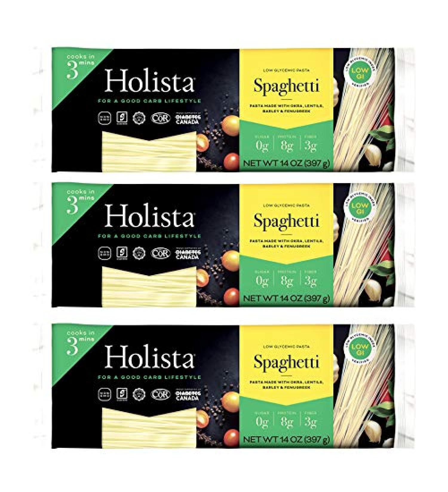Holista Low Glycemic Spaghetti - 42oz Box (3 x 14oz Packs) - Healthy Pasta for the Whole Family - Buy Online on GoSupps.com