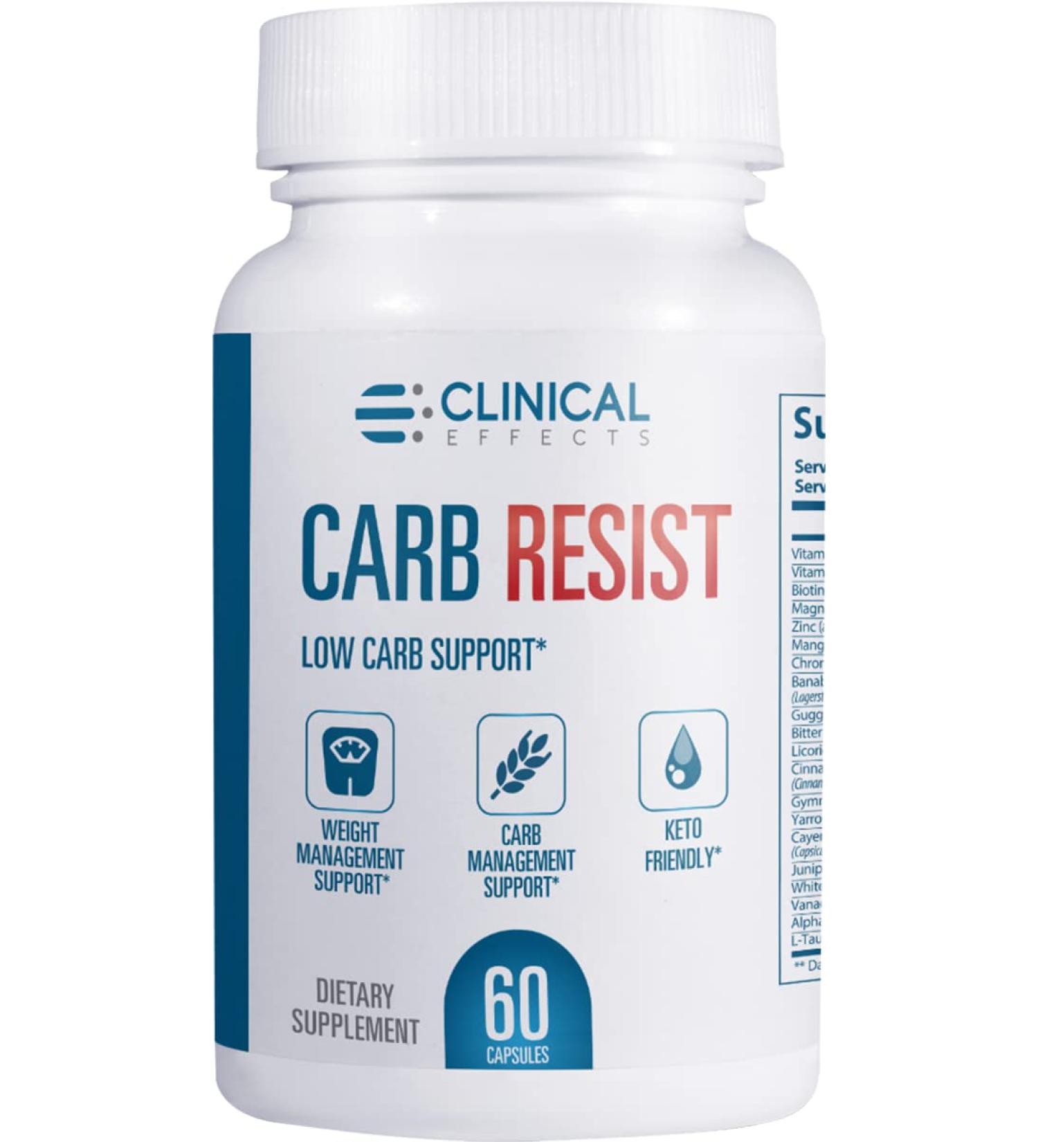 Clinical Effects Carb Resist - Carb Blocker with Vitamin C - 60 Capsules | Ideal for Keto or Low Carb Lifestyle | Supports Heart Health & Weight Management - Buy Online on GoSupps.com