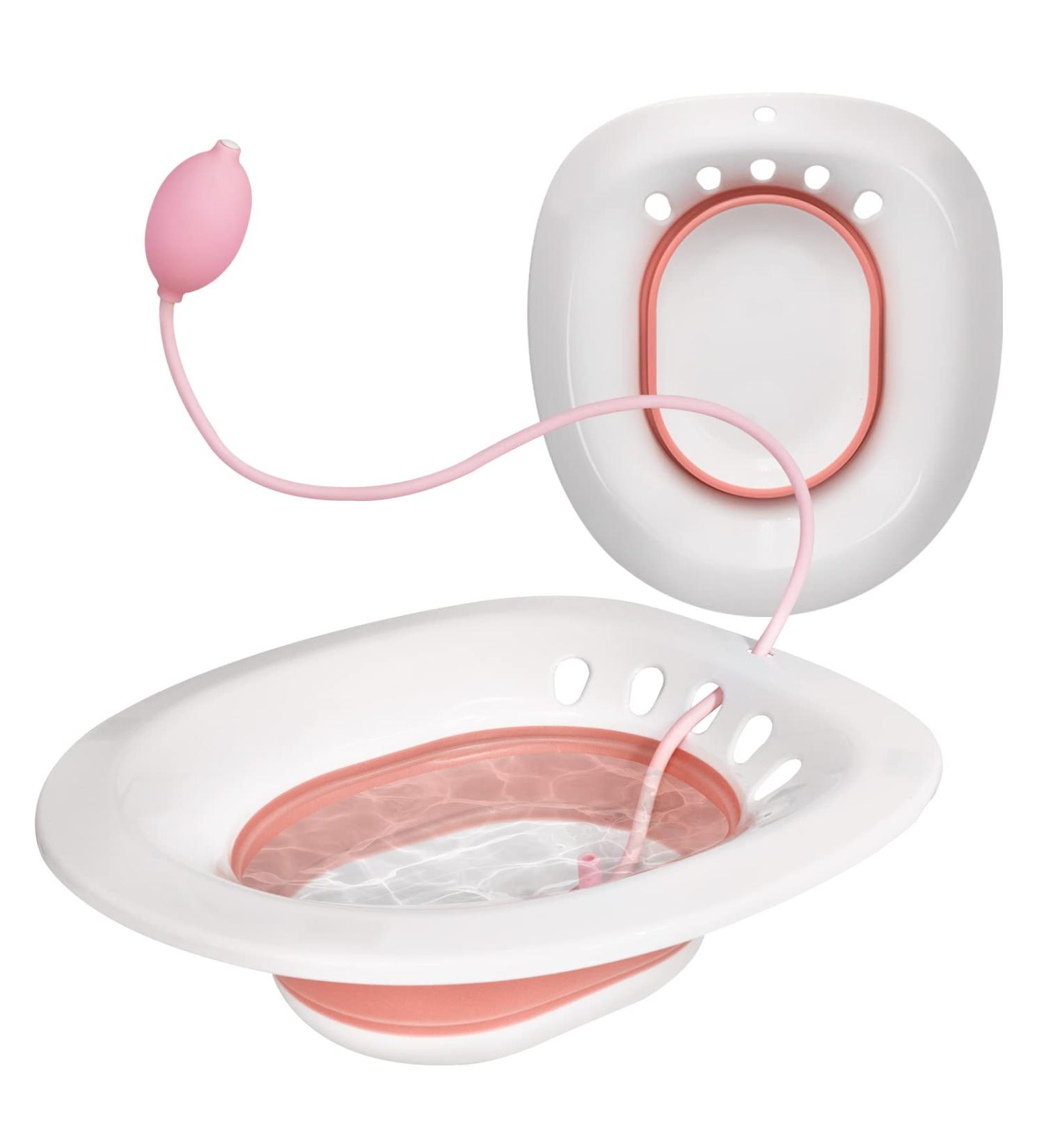 Sitz Bath Kit for Hemorrhoids and Postpartum Care - Perineum Soaking Treatment for Anal Inflammation - Pink Fixed Flusher - Buy Online on GoSupps.com
