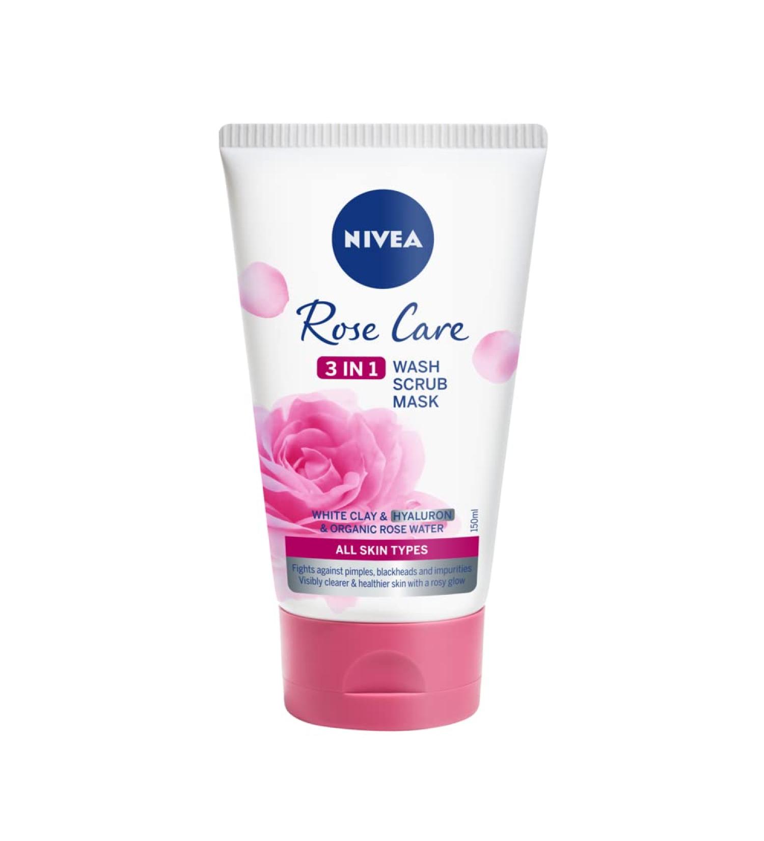 Buy Nivea Rose Care 3-in-1 Face Wash Peeling & Mask (150ml) - Face Scrub with Hyaluronic Acid & Organic Rose Water - International Shipping - Buy Online on GoSupps.com