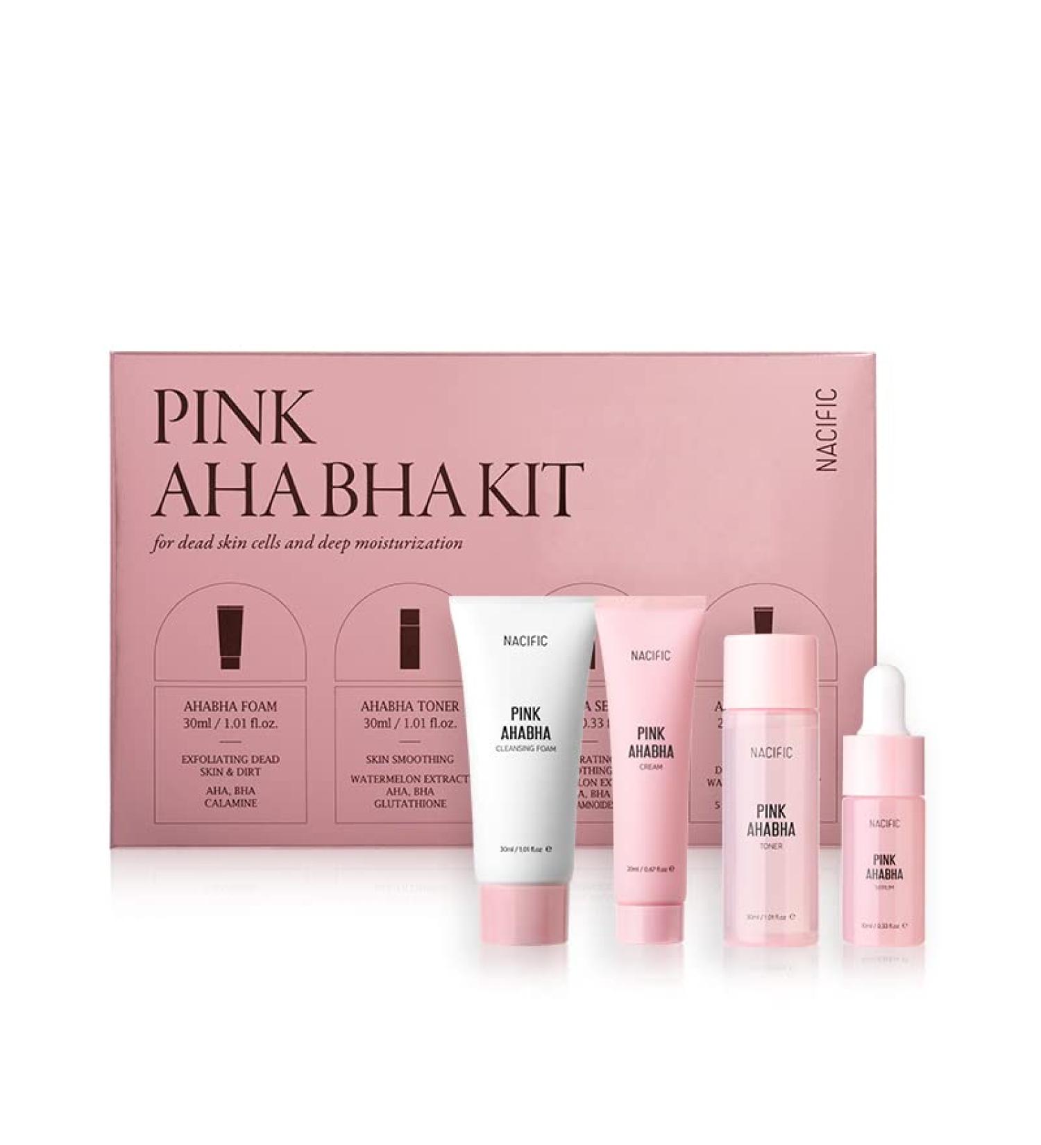 Nacific Pink AHA BHA Kit ( Cleansing Foam Toner Serum Cream ) Travel Size Skin Care Set by KOSBEAUTY 4 Photo Cards - Buy Online on GoSupps.com