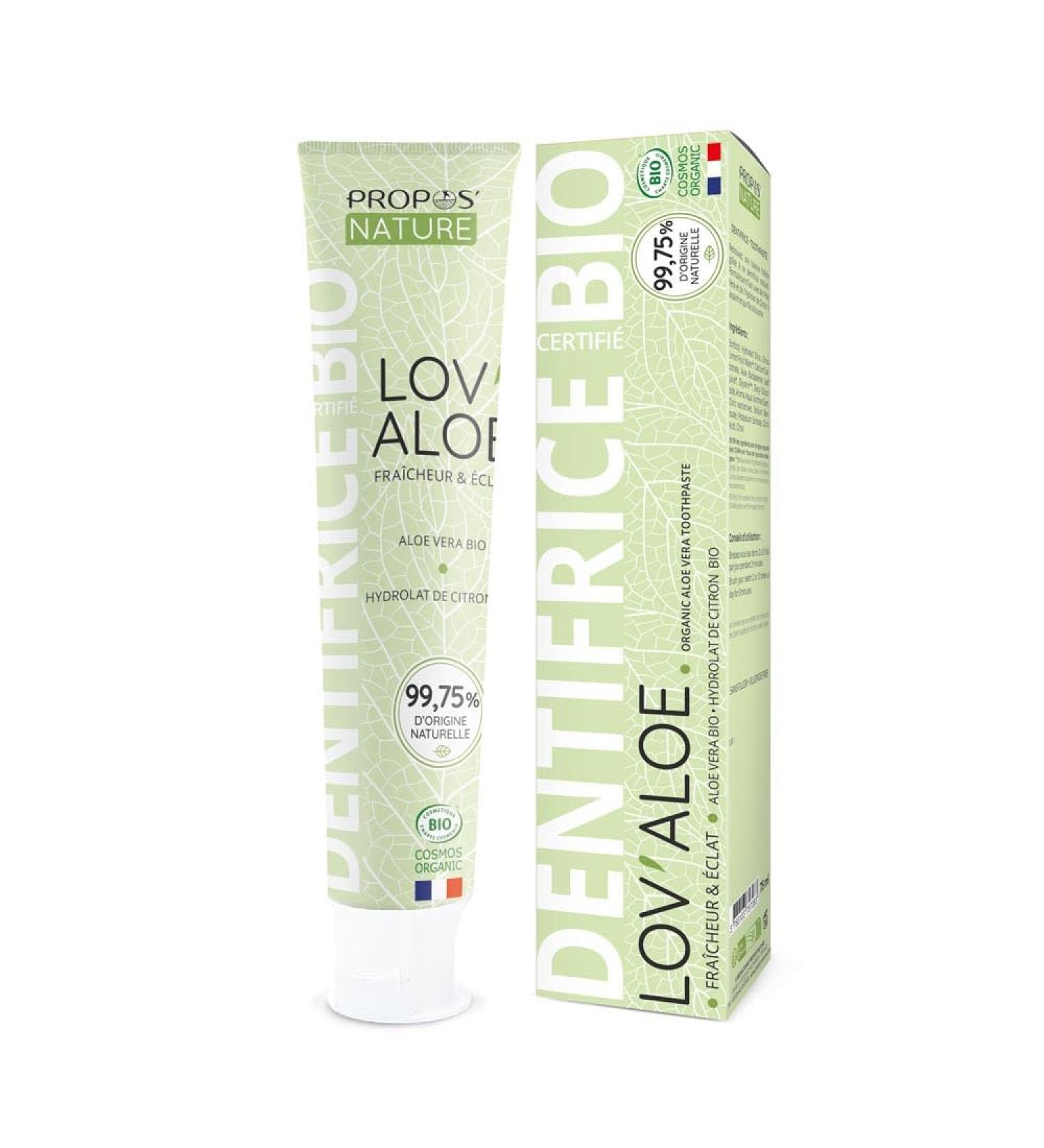 Organic LOV'ALOE Toothpaste - Aloe Vera & Lemon - 99.75% natural ingredients - Made in France - 75ml - Propos'Nature - Buy Online on GoSupps.com