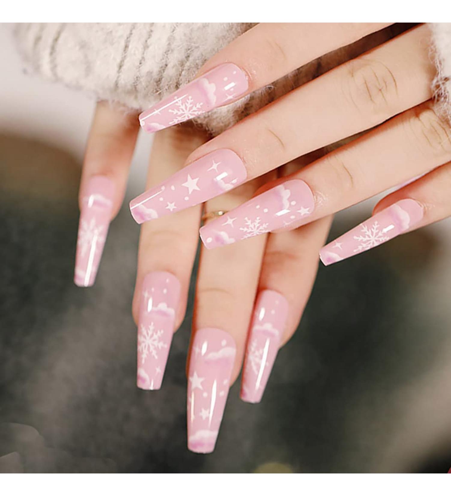 Vatocu Christmas Snowflakes Glitter Long Press on Nails - 24PCS | Women, Girls, Ballerina Acrylic Stick-on Nails - Buy Online on GoSupps.com