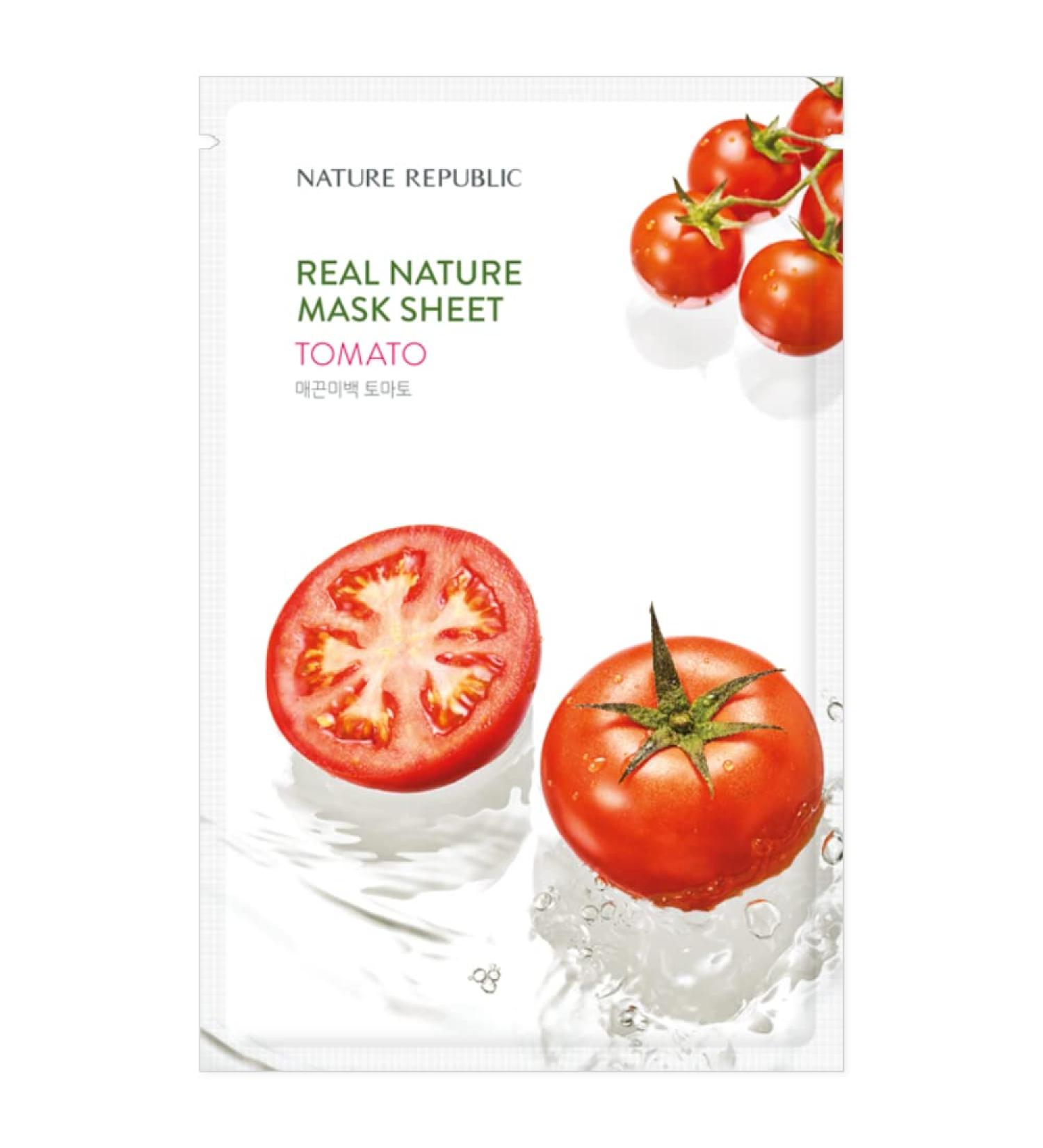 Tone up Moisturizing Face Mask Sheet - Nature Republic Real Nature Tomato Extract Natural-Derived Cellulose Sheet Long Lasting Collagen Boost Vitalizing Calming 10pcs x 23ml/0.77fl.oz