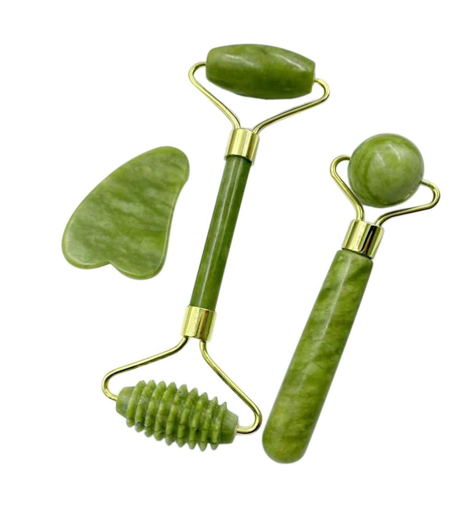 Ajcoflt Jade Rollers & Gua Sha Scrapers Jade Stone Set for Facial Skin Care Anti-aging Face Eye Neck Beauty Roller Facial Massager - Buy Online on GoSupps.com