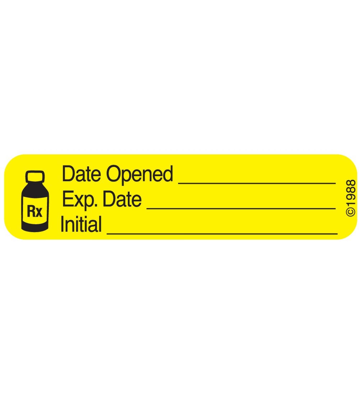 PHARMEX 1-369 Permanent Paper Label Date Opened 1 9/16 x 3/8 Yellow (500 per Roll 2 Rolls per Box)