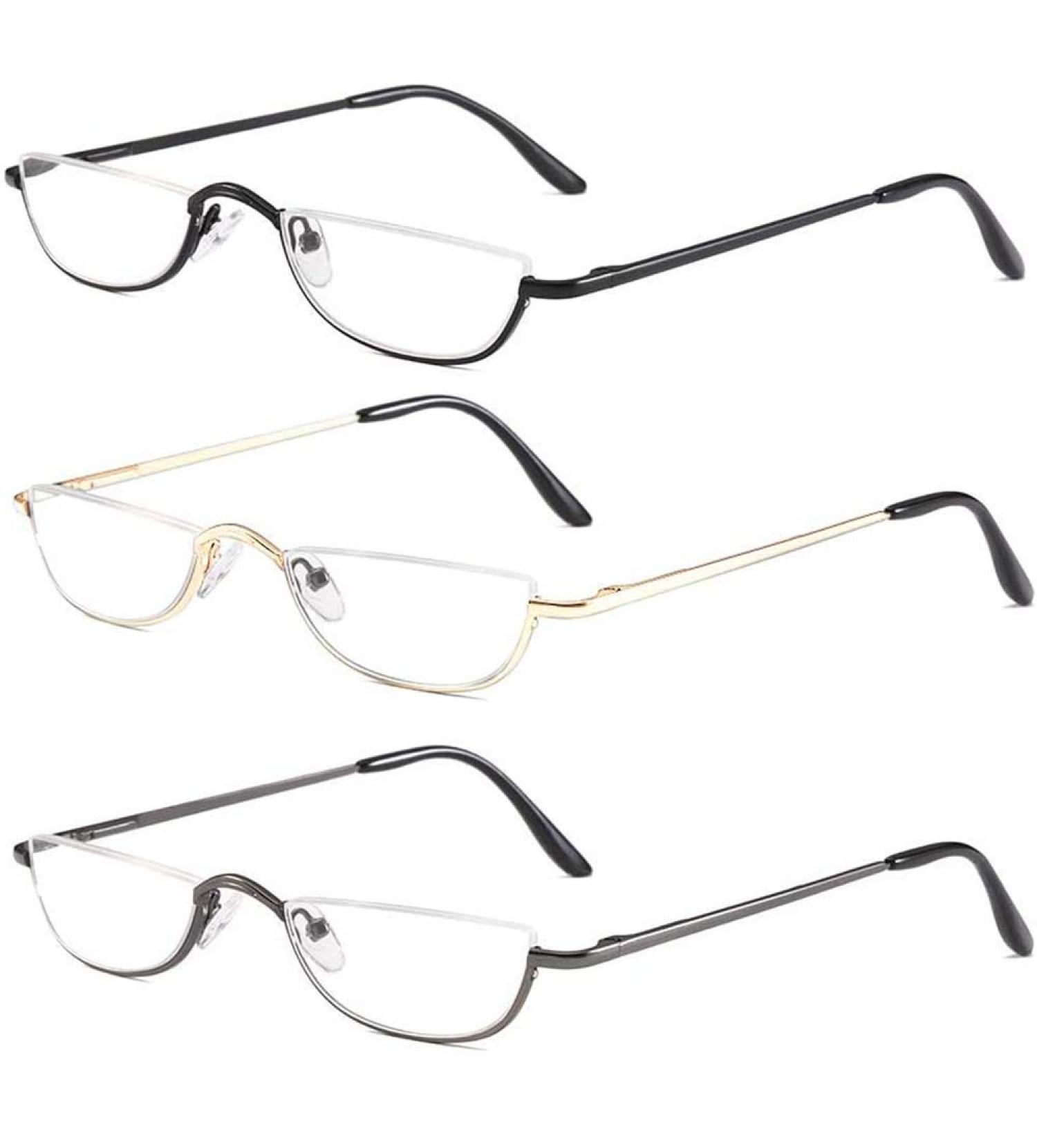Kokobin Half-Frame Reading Glasses - Metal Crescent Lens +1.5 | Spring Hinges for Men & Women | 3-Pack Narrow Readers - Buy Online on GoSupps.com