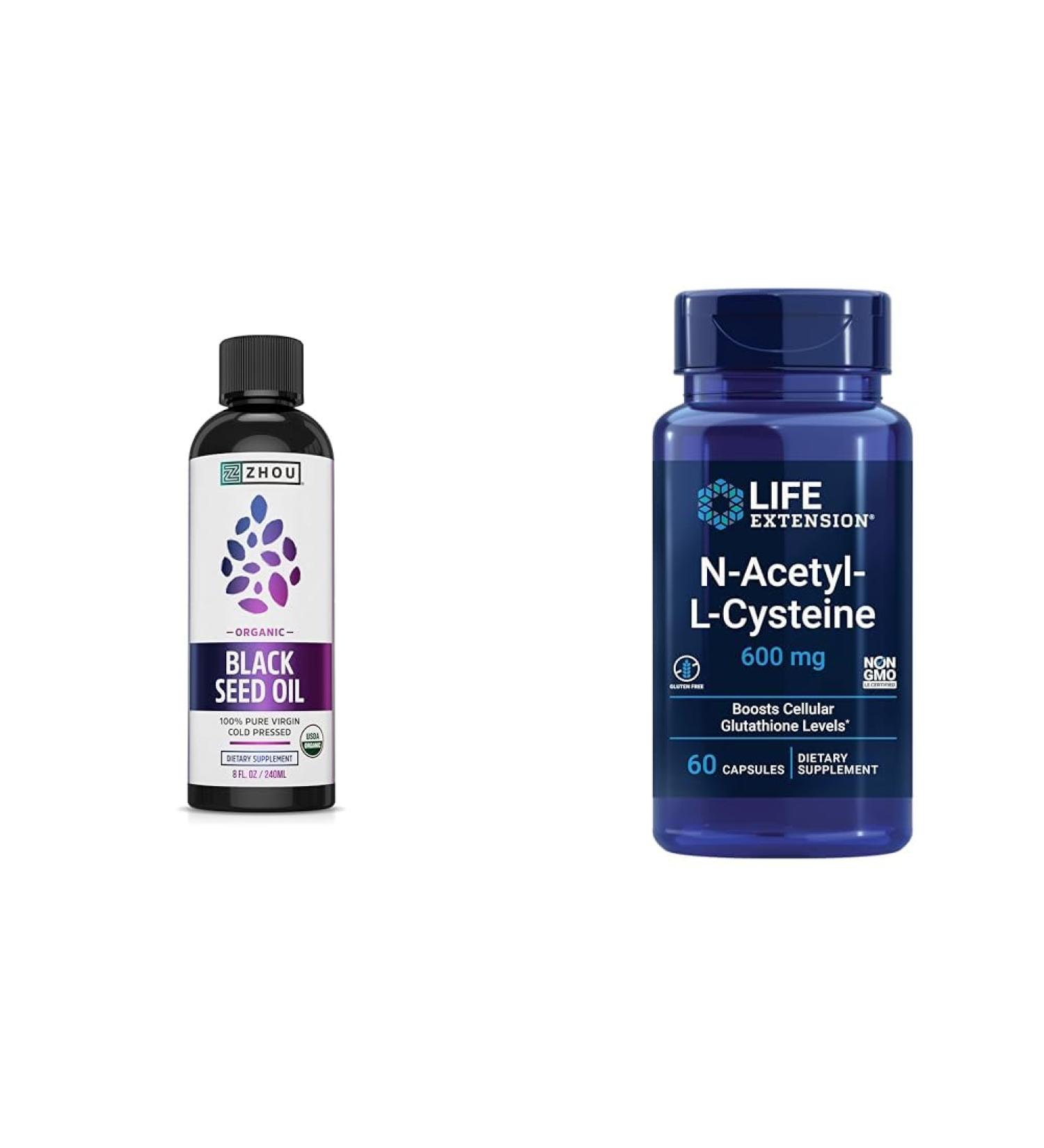 ZHOU Black Seed Oil Omega 3 6 9 Antioxidant Immune Support + Life Extension NAC Antioxidant Liver & Respiratory Health 60 Capsules - Buy Online on GoSupps.com