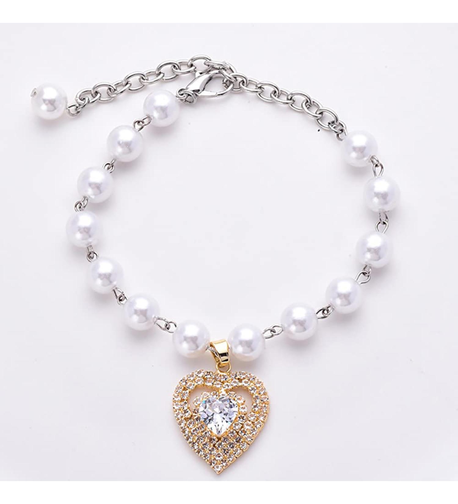 Rayminsino Pet Herz Cat Pearl Necklace | Shiny Gemstone Collar for Small Cats & Dogs | Wedding Jewelry - Gold - Buy Online on GoSupps.com