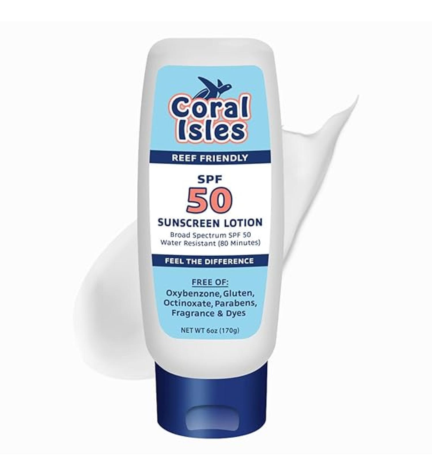 Sunscreen SPF 50 | Reef Safe  Octinoxate & Oxybenzone Free | Broad Spectrum UVAUVB | Water Resistant 80 Min | Fragrance Free - 6 Fl Oz - Buy Online on GoSupps.com