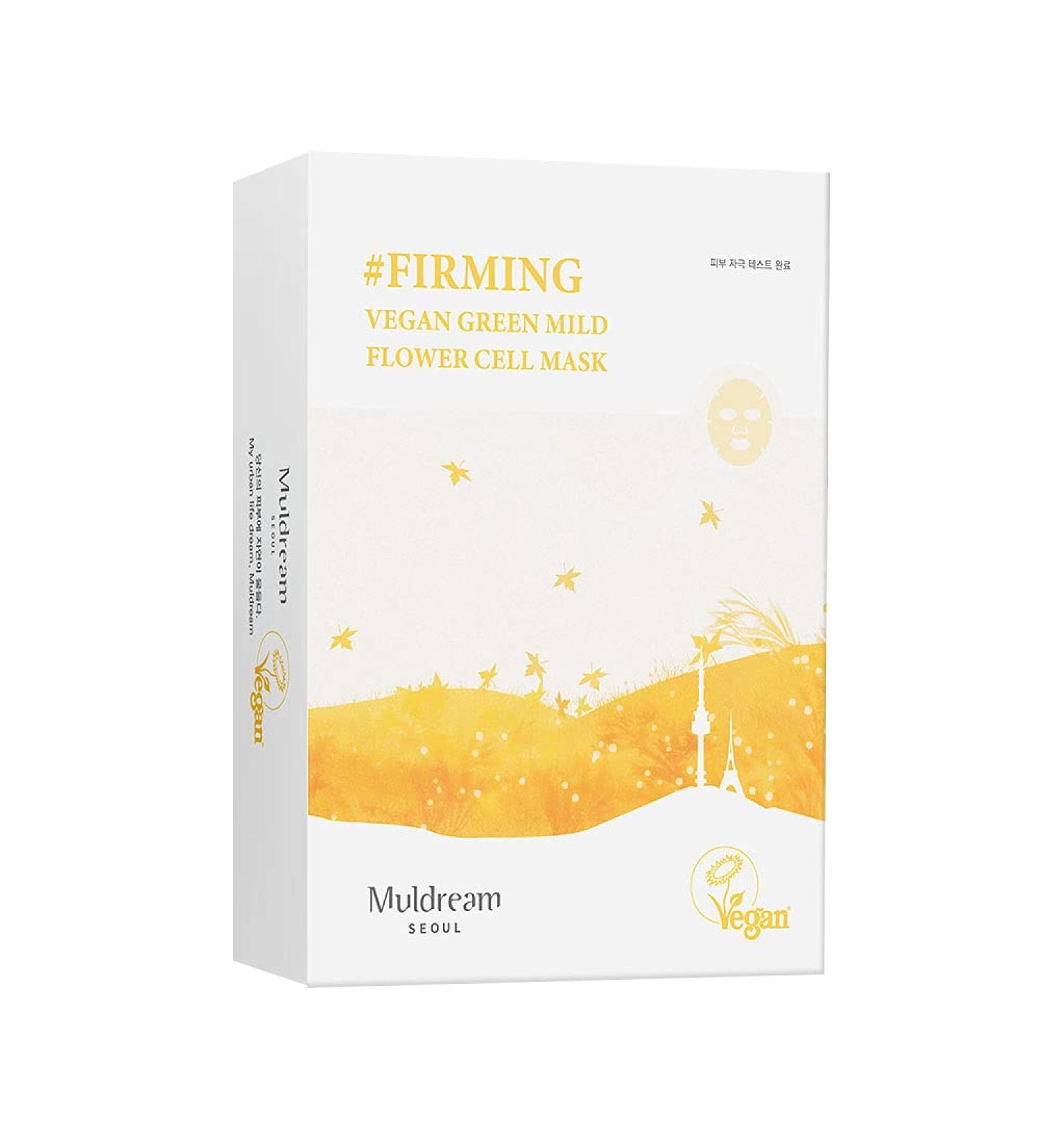 Muldream Firming Vegan Green Mild Flower Cell Peel Off Face Mask - Hydrating Cleansing For Healthier Skin - 10 Sheets Clear