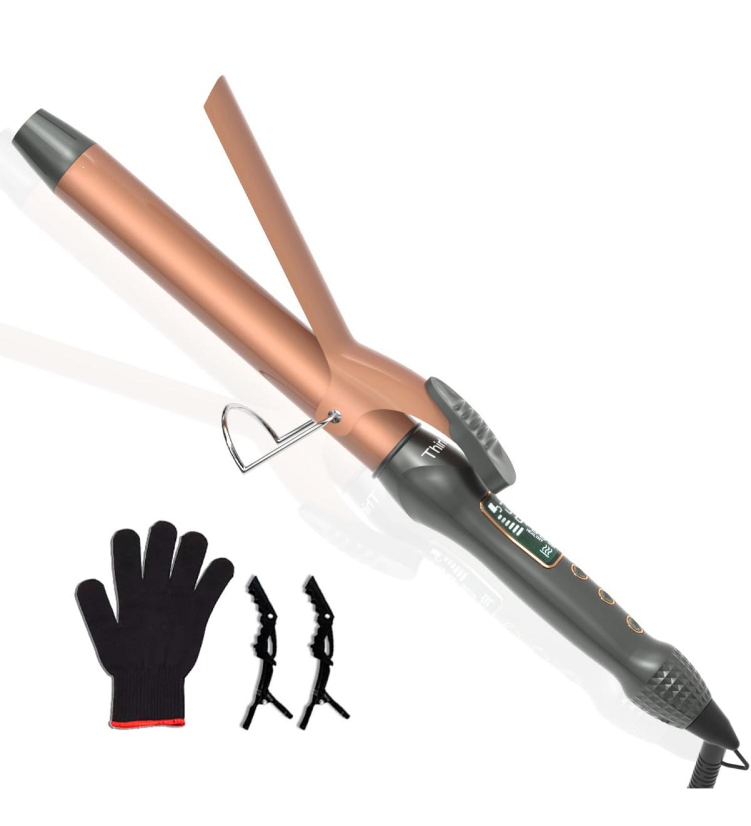 Thirtek 1-Inch Ceramic Curling Iron - Professional Hair Curler with 15 Adjustable Temps LCD Display Dual Voltage Heat Protective Glove & Clips | Salon Quality Copper Brown - Buy Online on GoSupps.com