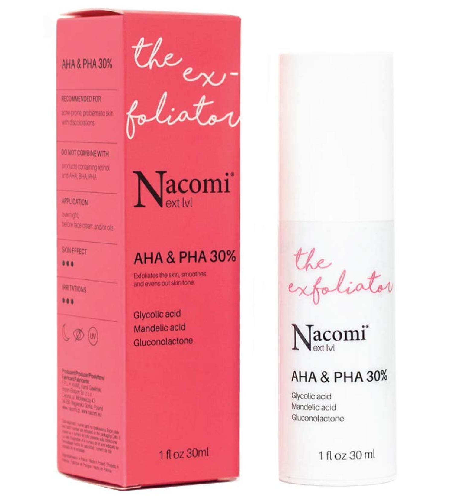 NACOMI Exfoliant pour le visage Uniforme tonifiant Renouvellement cellulaire cutan Peeling AHA + PHA 30% 30ML