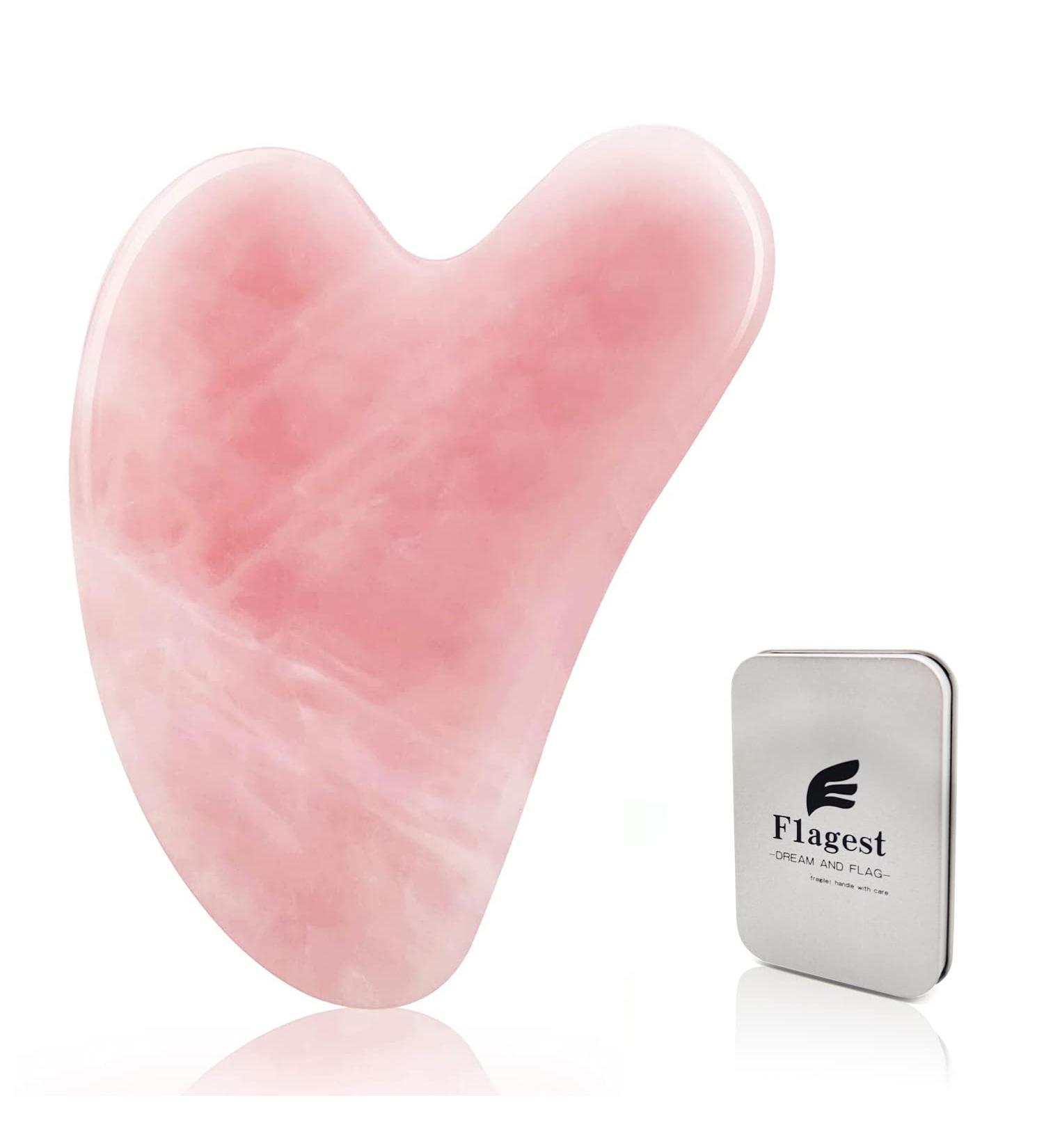 Flagest Gua Sha Face Tool - Rosenquarz Heart Shape Massage & Anti-Wrinkle Treatment for Radiant Skin - Buy Online on GoSupps.com