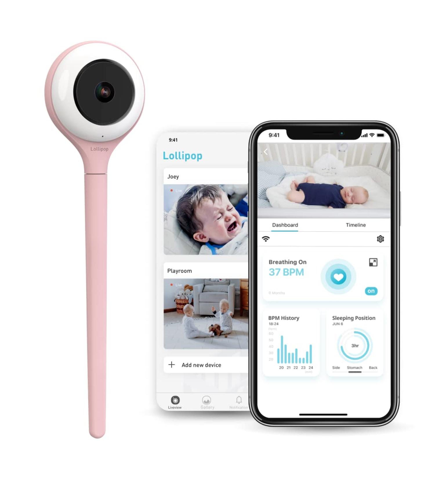 Lollipop Baby Monitor (Cotton Candy) - Contactless Breathing & Crying Monitoring - WiFi Smart AI Camera - Buy Online on GoSupps.com