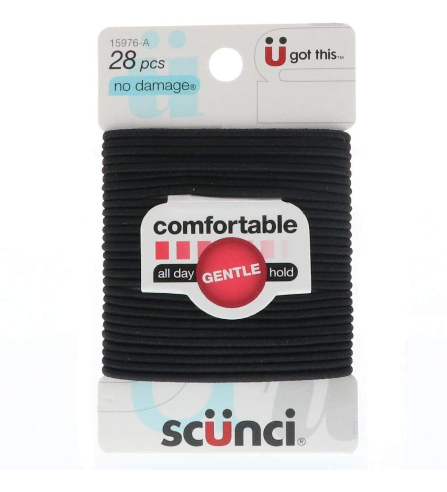 Scunci No Damage Hair Elastics Medium Black 28 ea (Pack of 4)