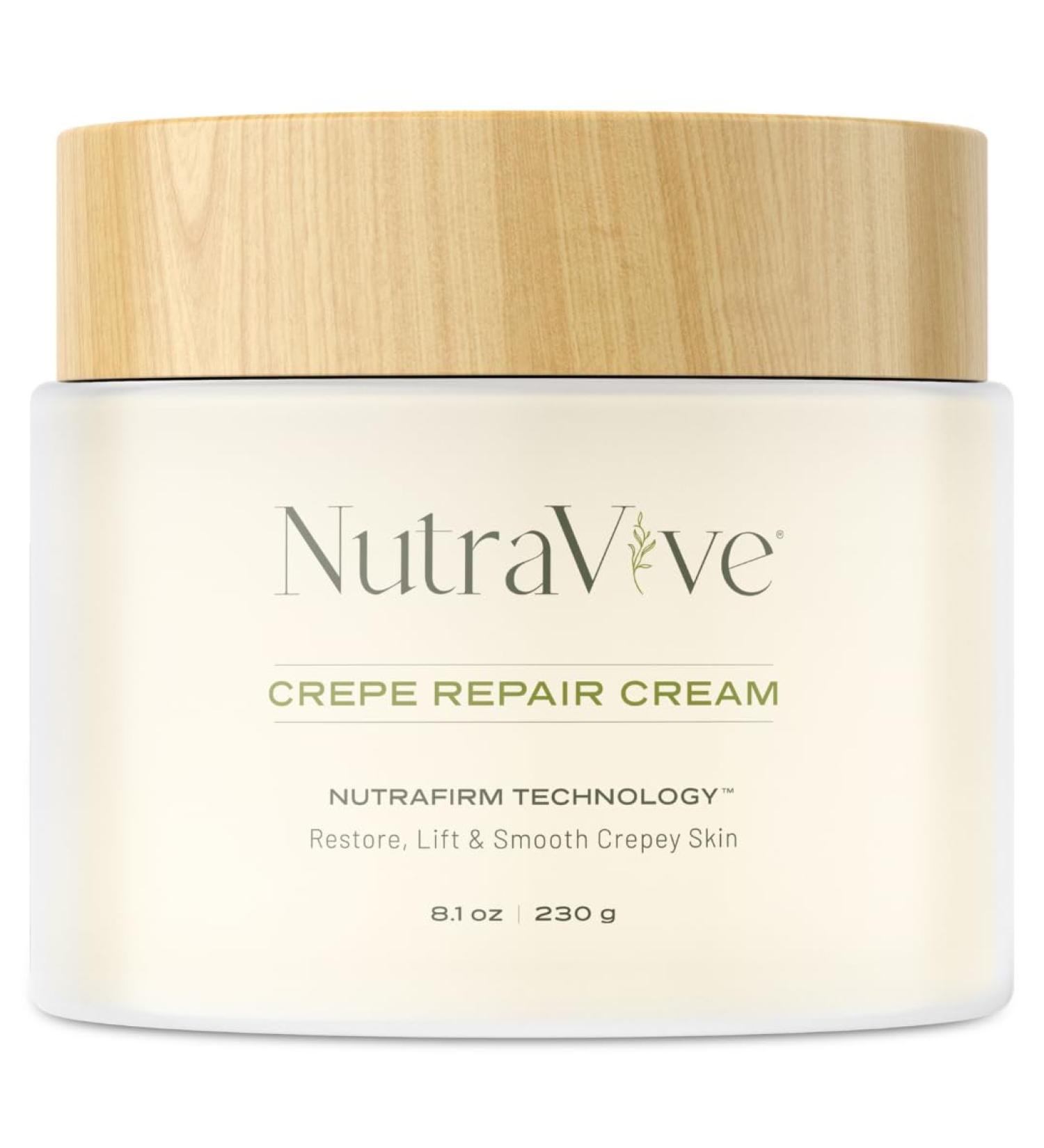 NutraVive Crepe Repair Cream Anti-Aging Treatment - 8.1 Oz Restore Lift Tighten & Smooth Collagen Boosting Body Neck & Face - Crepey Skin Cream for Aging Skin - Buy Online on GoSupps.com