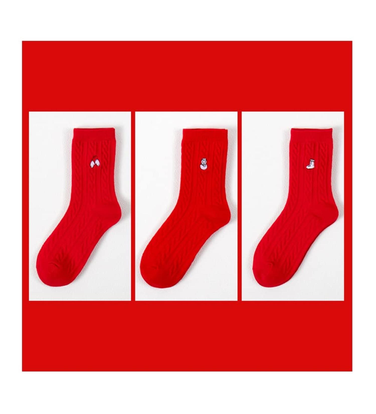 Chinese New Year Zodiac Embroidered Women's Cotton Socks - 3 Pairs (Red-5, Size 34-39) - Buy Online on GoSupps.com
