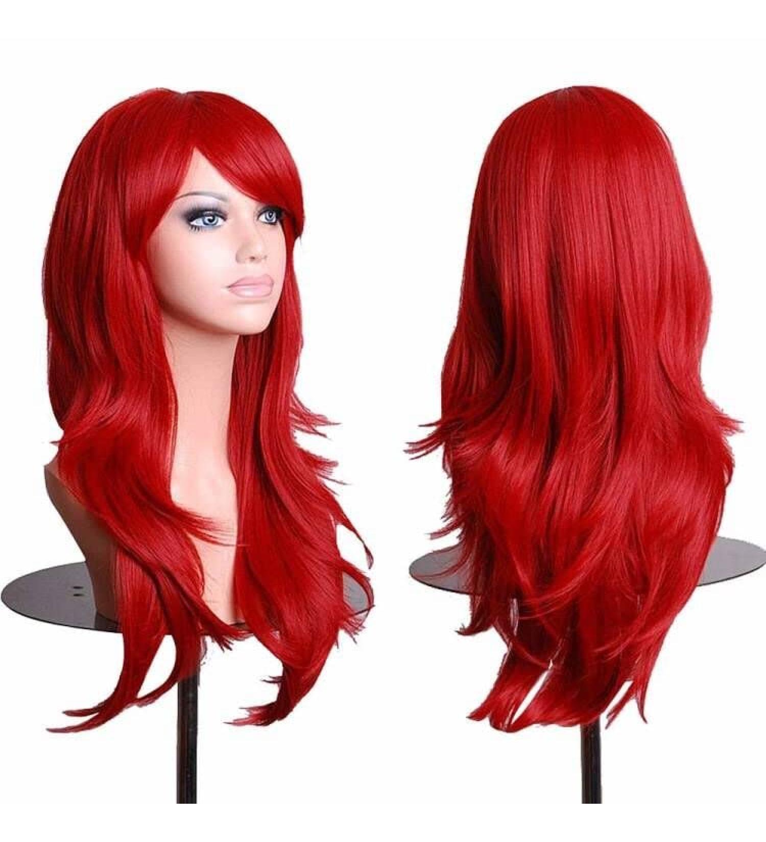 ColorfulPanda Long Red Curly Wavy Synthetic Hair Wig for Women - Perfect for Halloween Costume and Cosplay (Red) - Buy Online on GoSupps.com